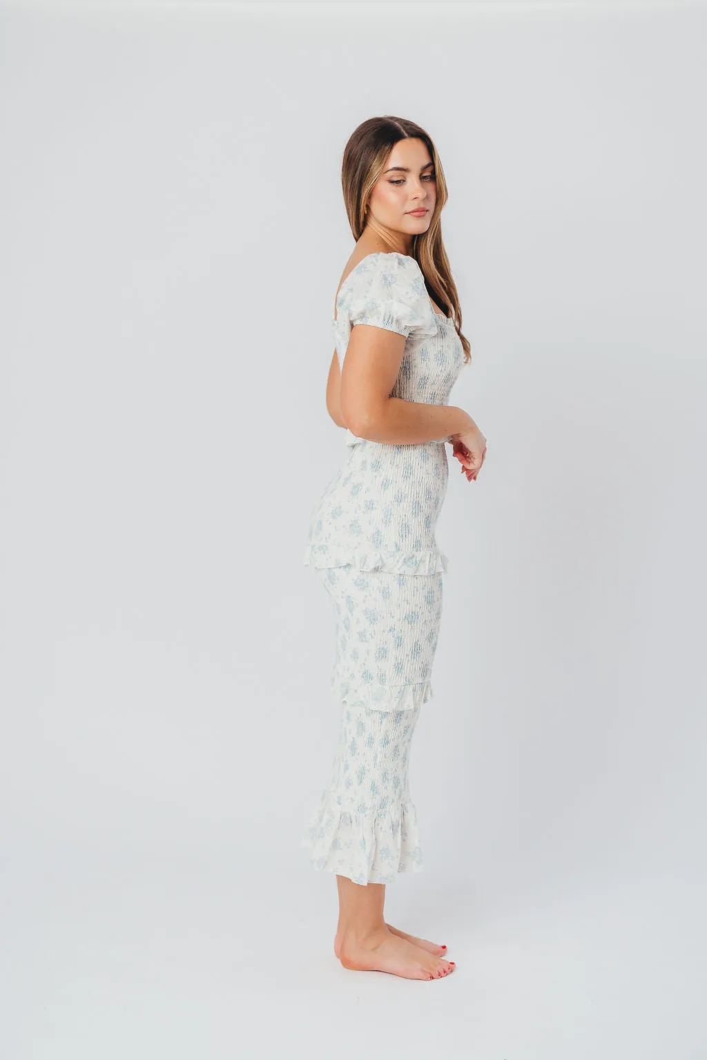 Ada Smocked Dress in Blue Floral - Bump Friendly & Inclusive Sizing (S-3XL) - Restocking End of April
