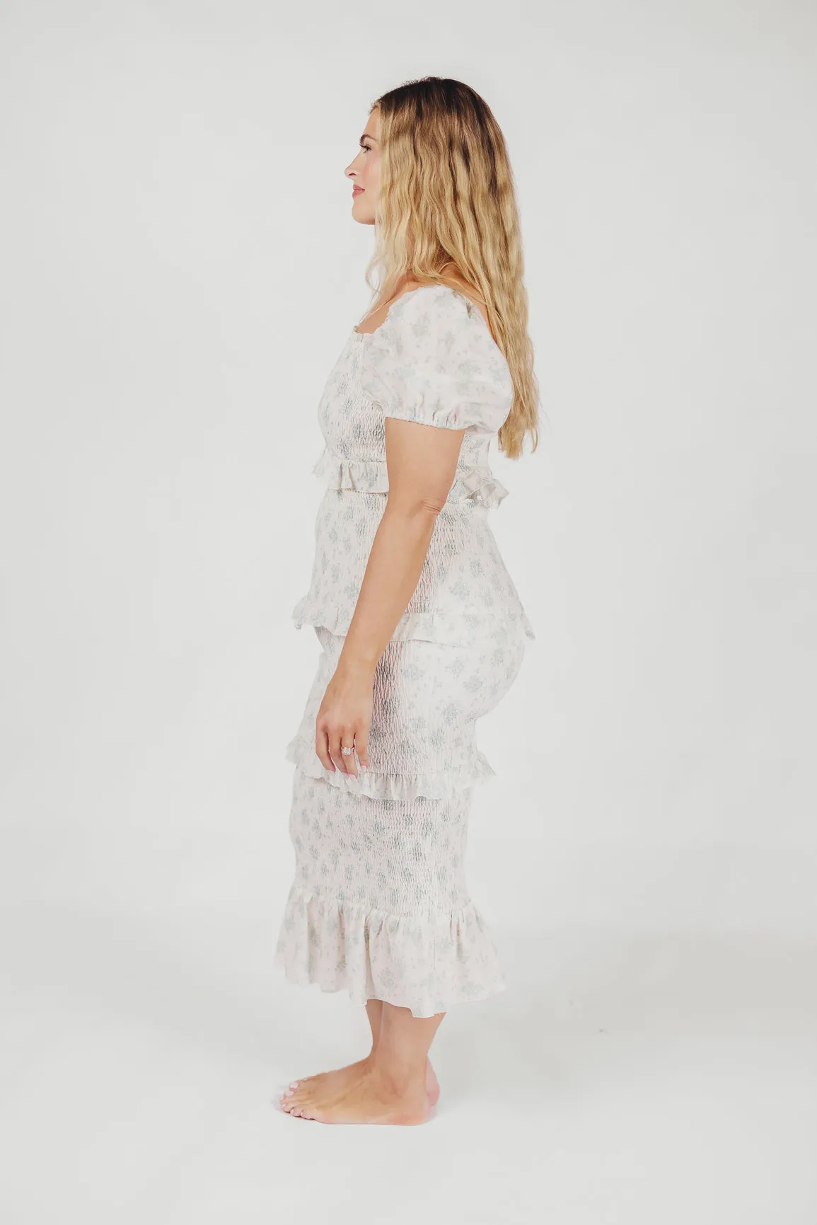 Ada Smocked Dress in Blue Floral - Bump Friendly & Inclusive Sizing (S-3XL) - Restocking End of April