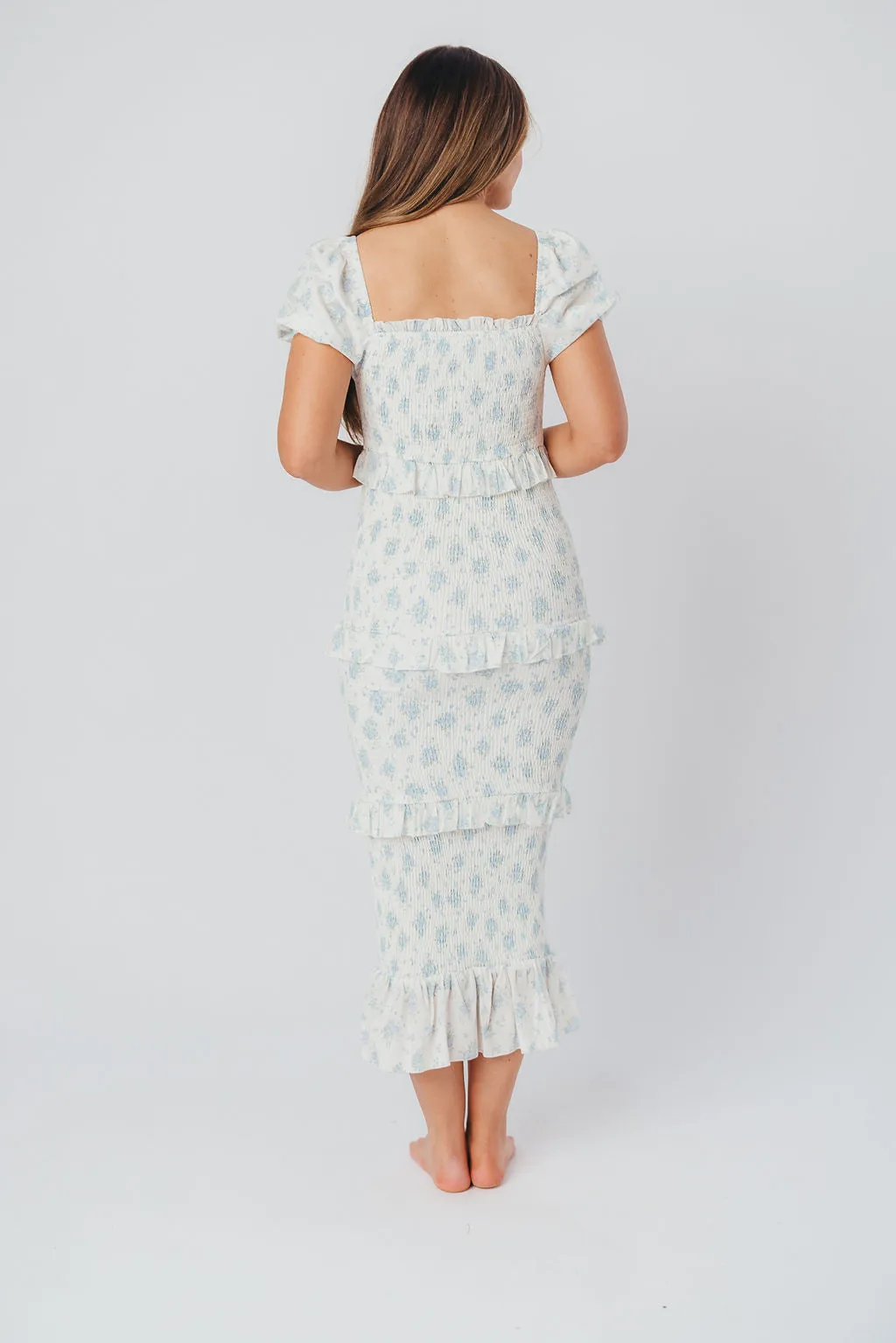 Ada Smocked Dress in Blue Floral - Bump Friendly & Inclusive Sizing (S-3XL) - Restocking End of April