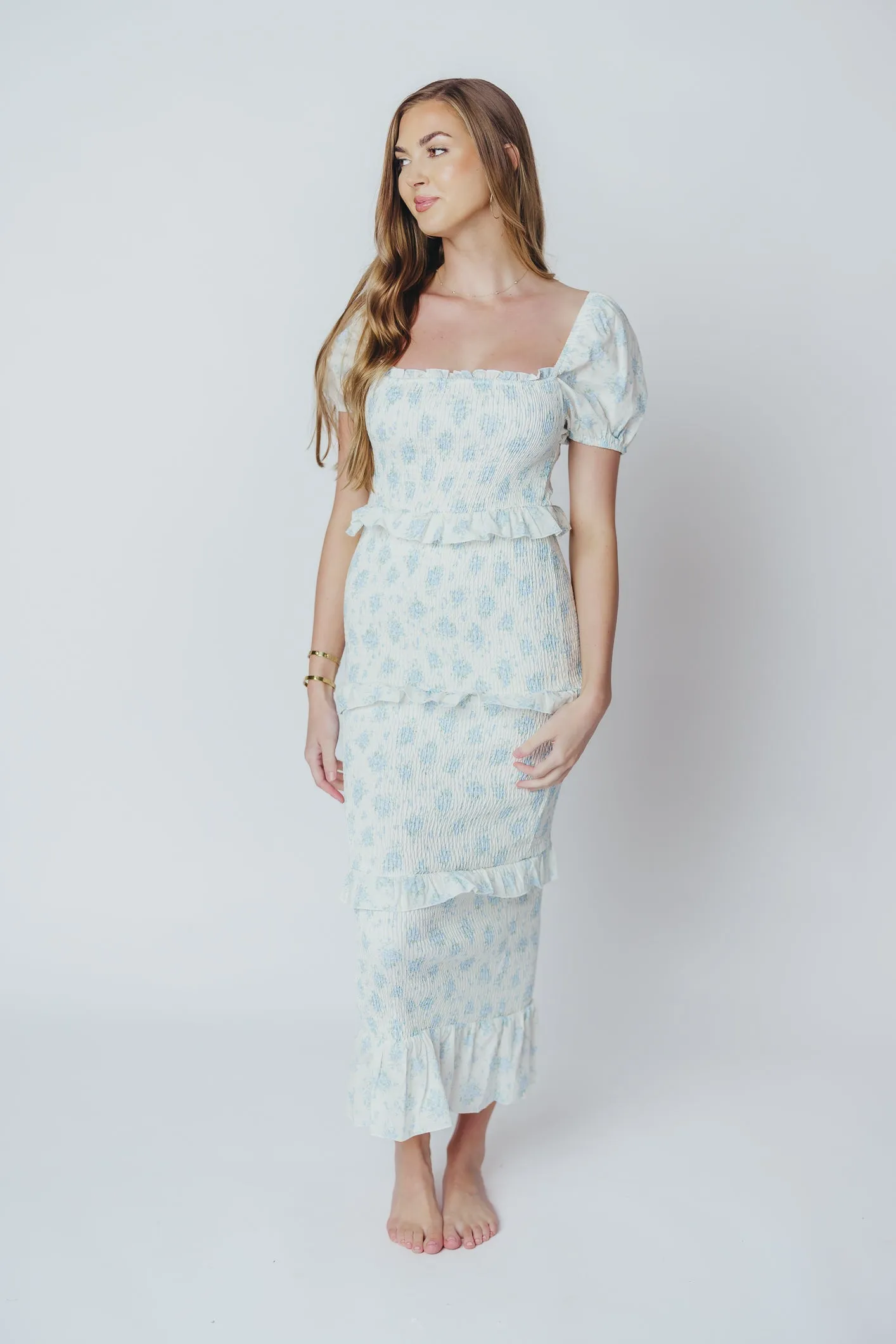 Ada Smocked Dress in Blue Floral - Bump Friendly & Inclusive Sizing (S-3XL) - Restocking End of April
