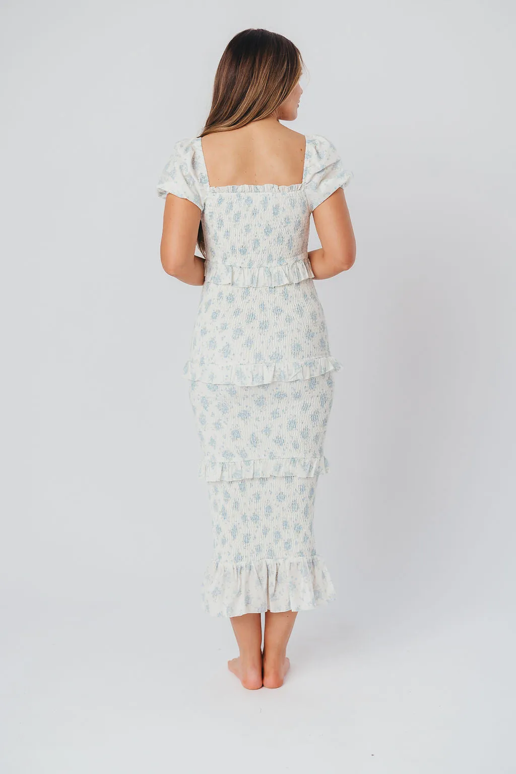 Ada Smocked Dress in Blue Floral - Bump Friendly & Inclusive Sizing (S-3XL) - Restocking End of April