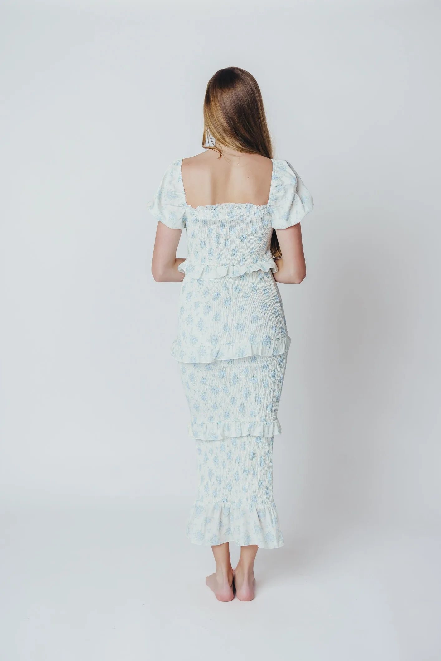 Ada Smocked Dress in Blue Floral - Bump Friendly & Inclusive Sizing (S-3XL) - Restocking End of April