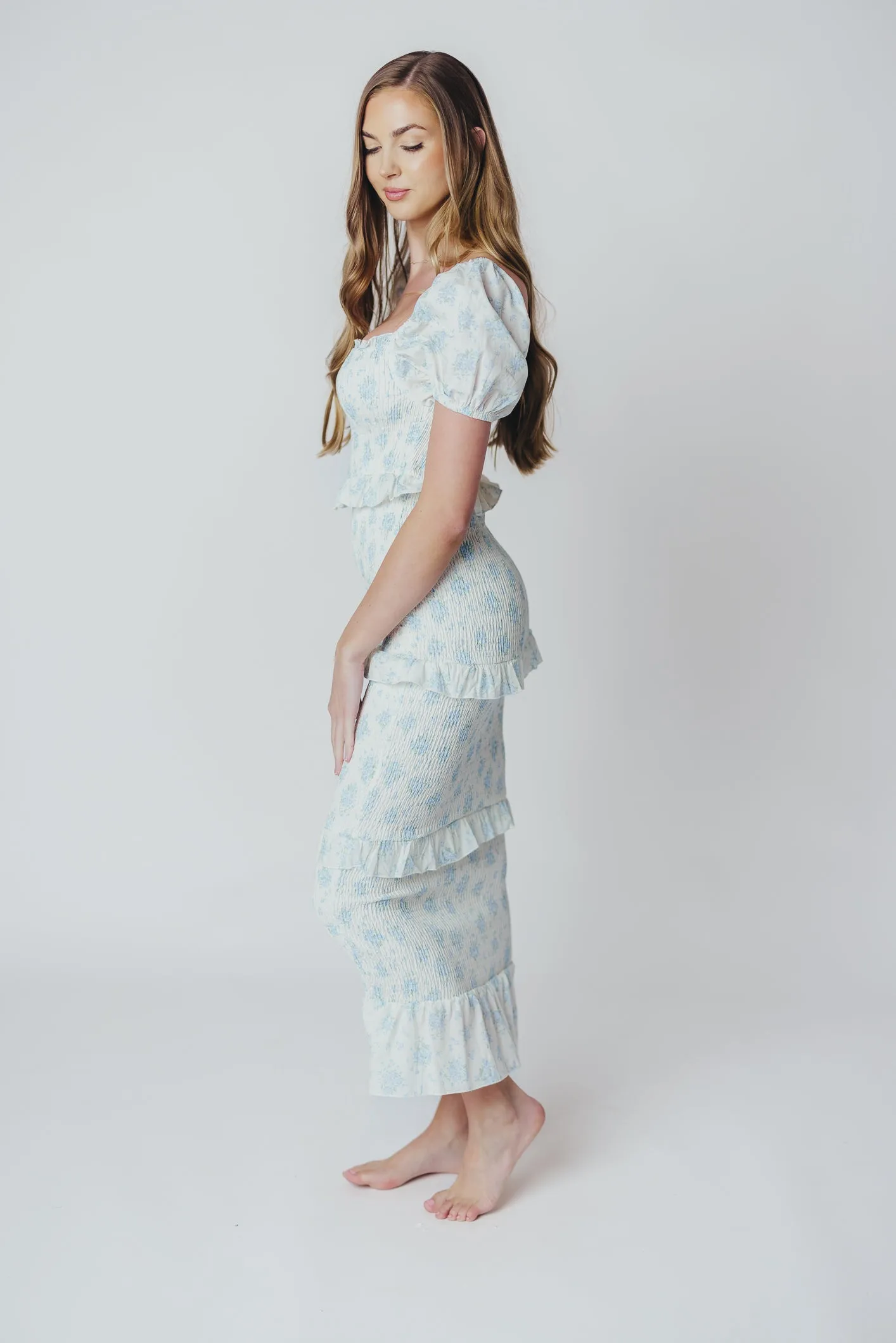 Ada Smocked Dress in Blue Floral - Bump Friendly & Inclusive Sizing (S-3XL) - Restocking End of April