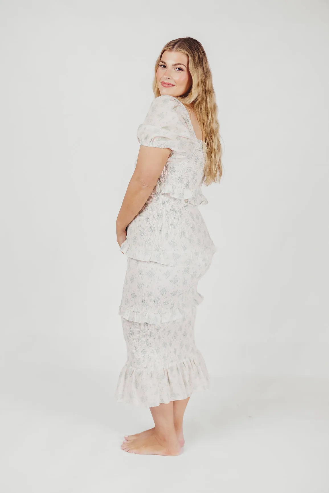 Ada Smocked Dress in Blue Floral - Bump Friendly & Inclusive Sizing (S-3XL) - Restocking End of April