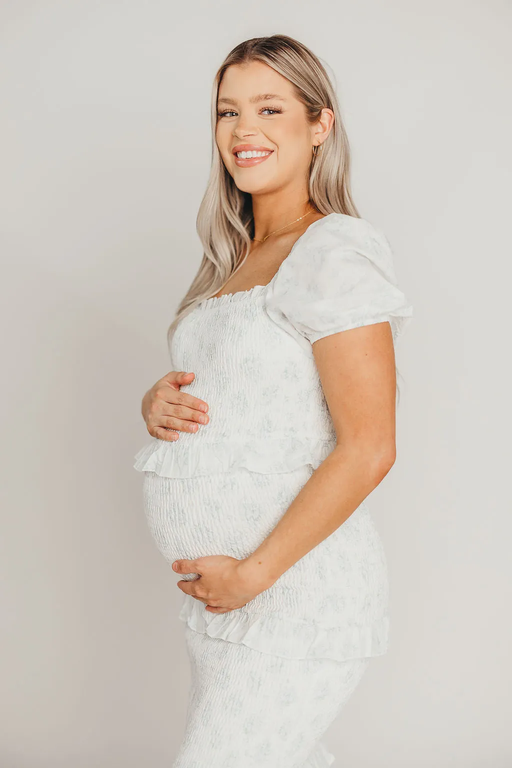 Ada Smocked Dress in Blue Floral - Bump Friendly & Inclusive Sizing (S-3XL) - Restocking End of April