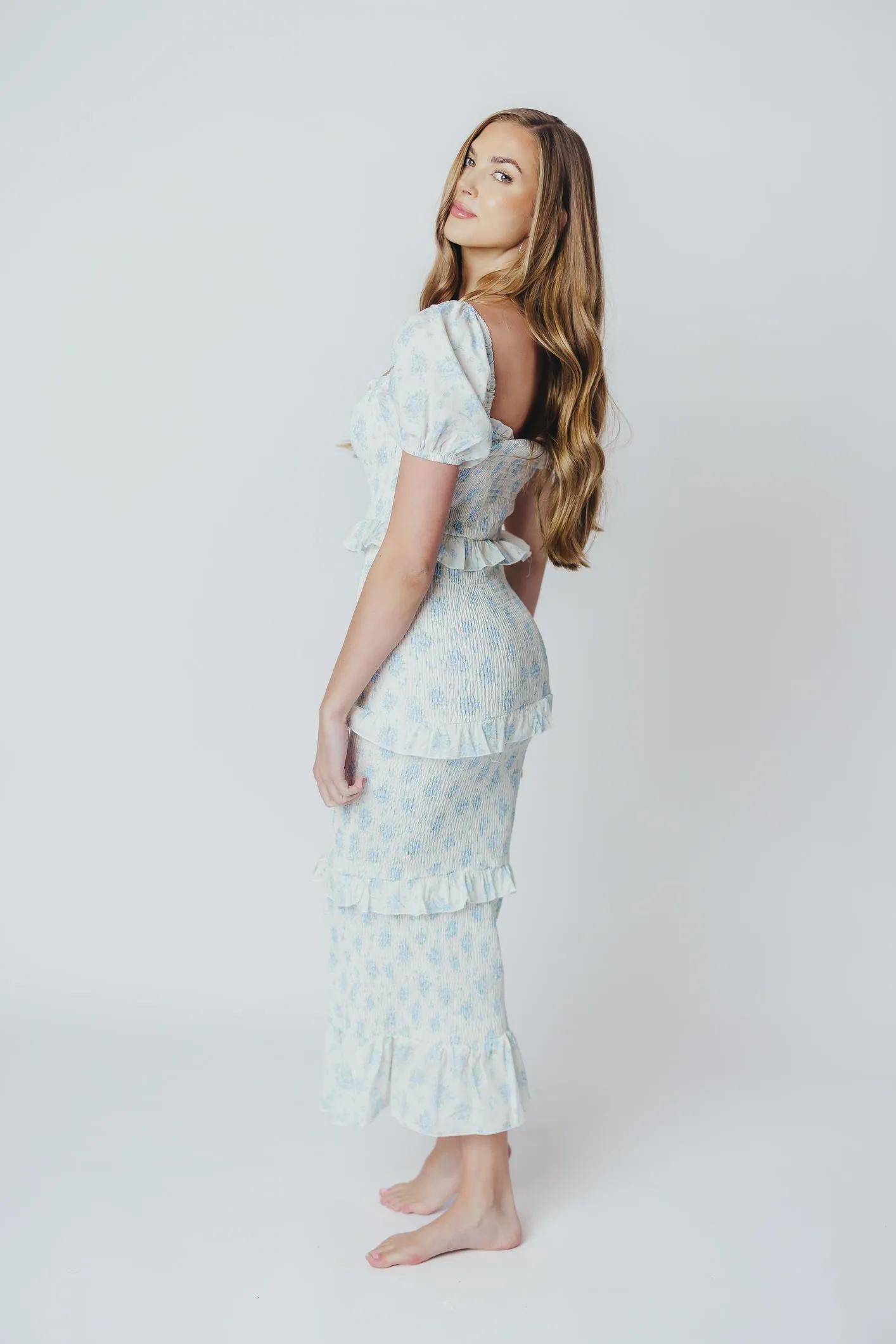 Ada Smocked Dress in Blue Floral - Bump Friendly & Inclusive Sizing (S-3XL) - Restocking End of April