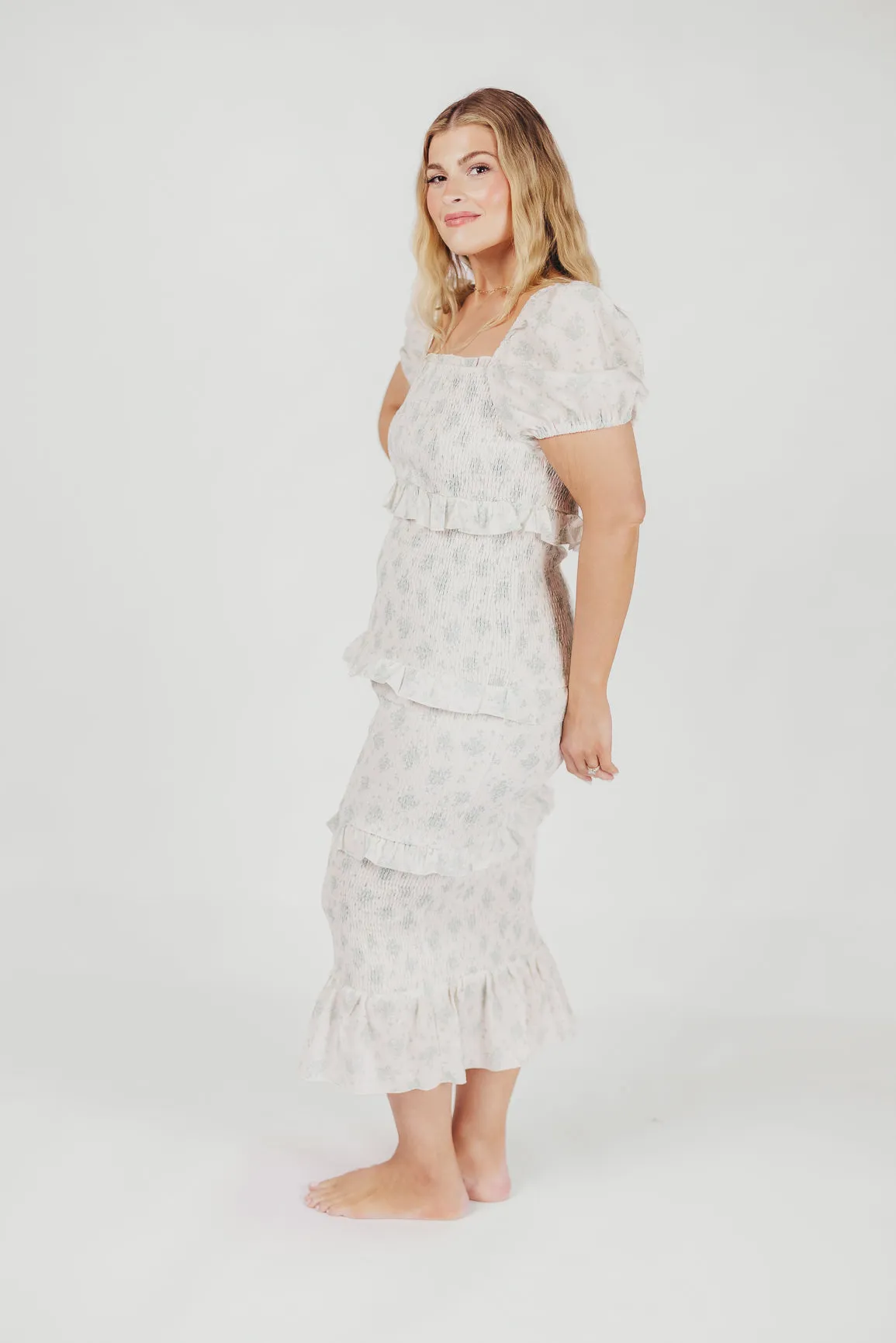 Ada Smocked Dress in Blue Floral - Bump Friendly & Inclusive Sizing (S-3XL) - Restocking End of April