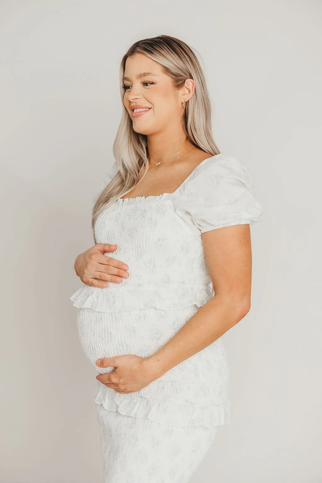 Ada Smocked Dress in Blue Floral - Bump Friendly & Inclusive Sizing (S-3XL) - Restocking End of April