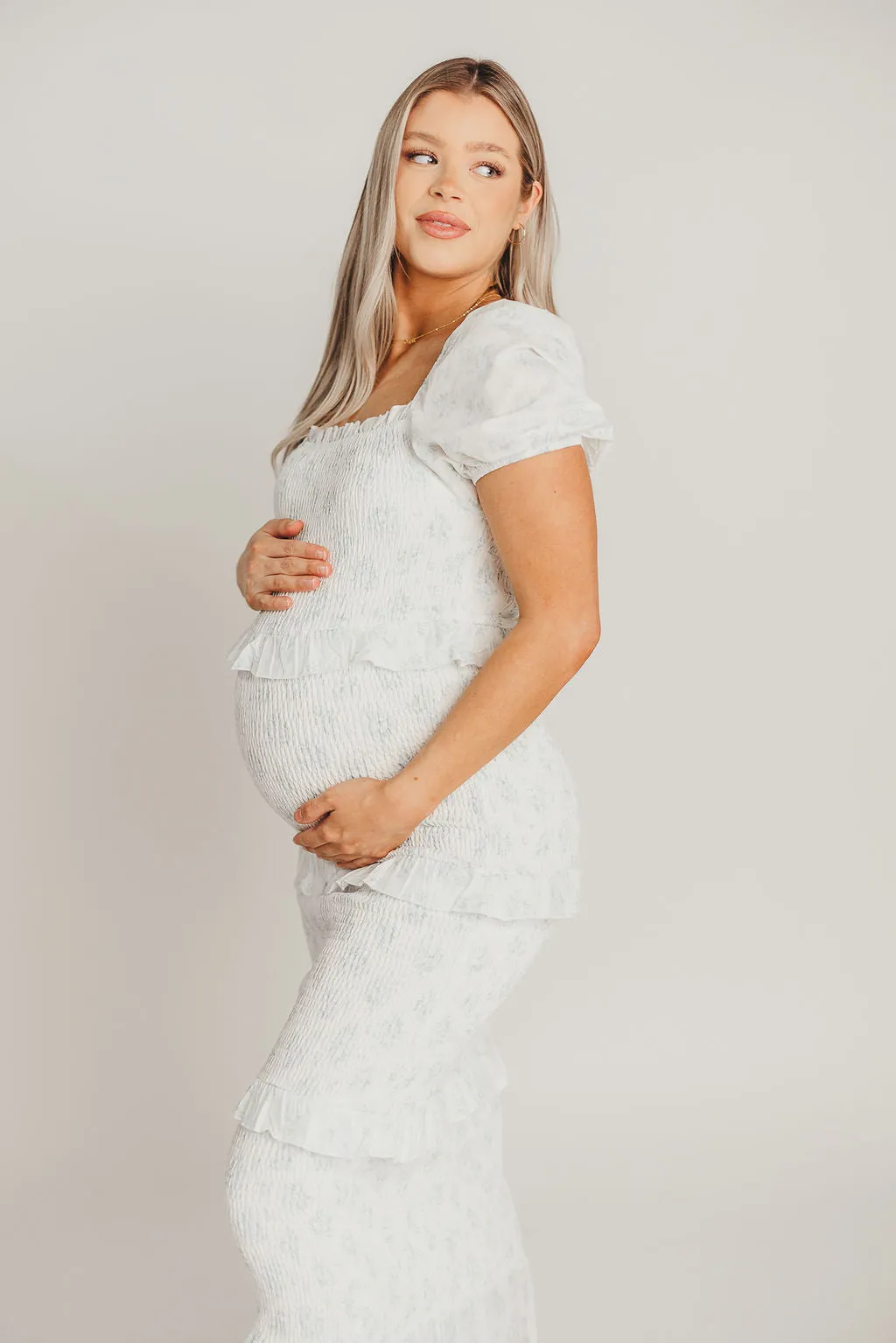 Ada Smocked Dress in Blue Floral - Bump Friendly & Inclusive Sizing (S-3XL) - Restocking End of April
