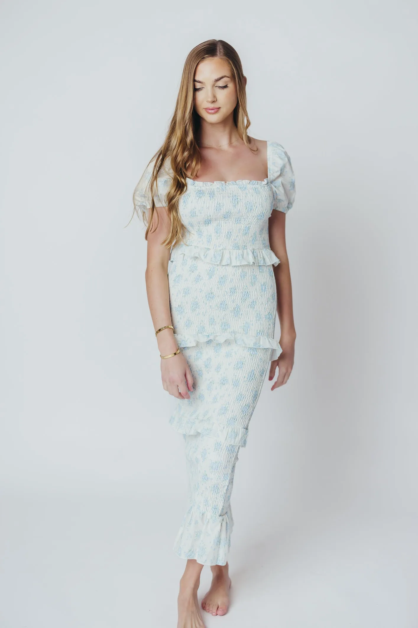 Ada Smocked Dress in Blue Floral - Bump Friendly & Inclusive Sizing (S-3XL) - Restocking End of April