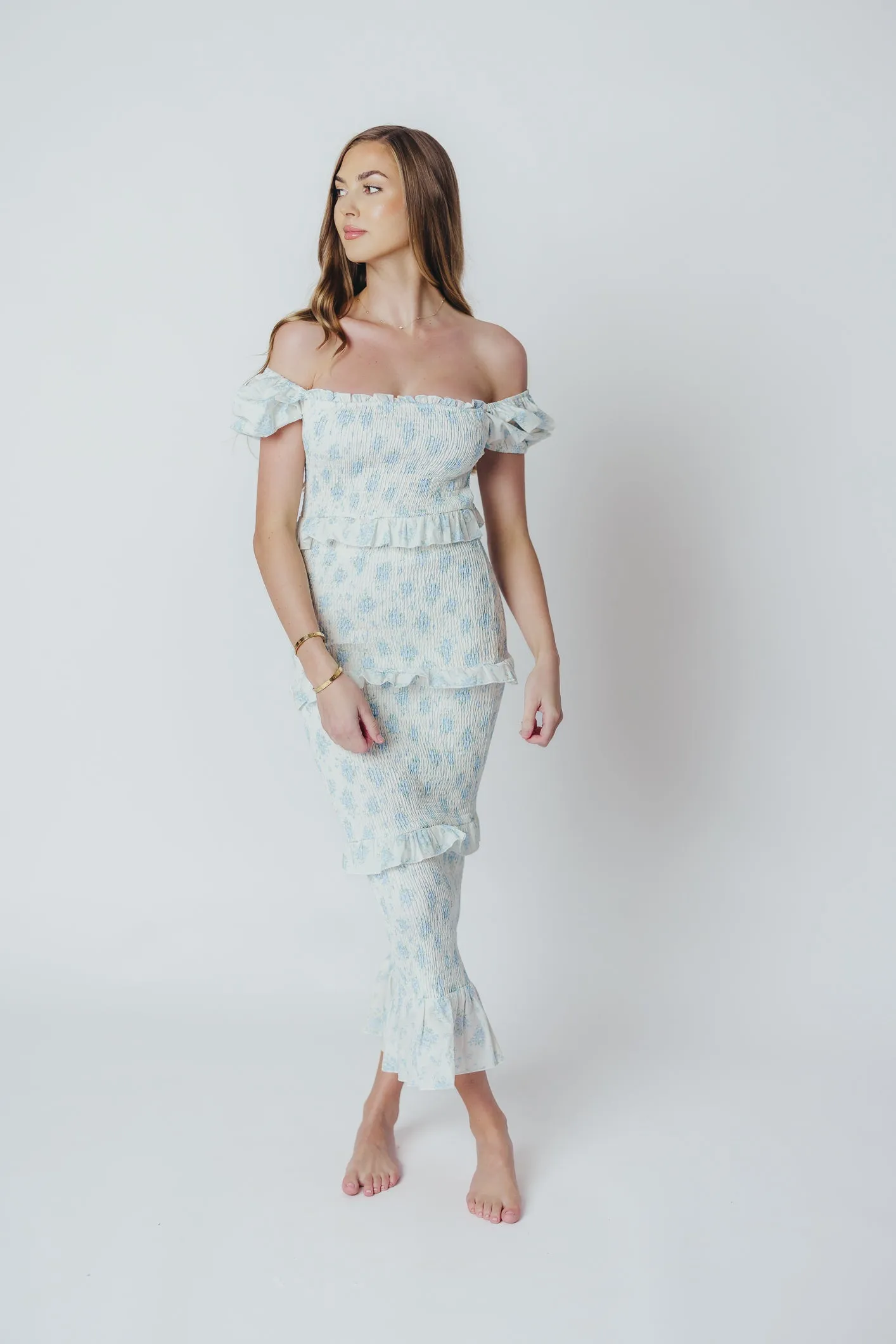 Ada Smocked Dress in Blue Floral - Bump Friendly & Inclusive Sizing (S-3XL) - Restocking End of April