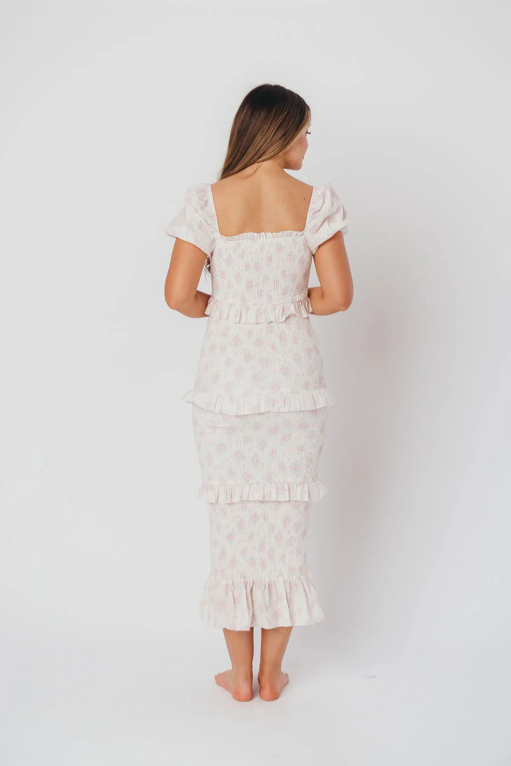 Ada Smocked Dress in Pink Floral - Bump Friendly & Inclusive Sizing (S-3XL) - Restocking End of April