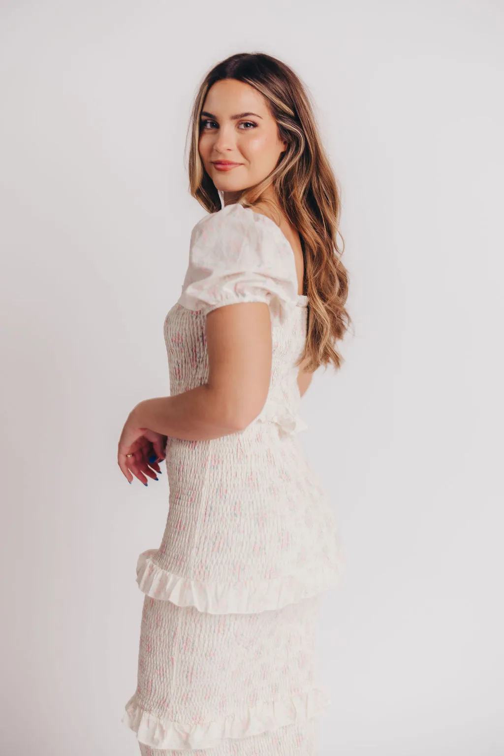 Ada Smocked Dress in Pink Floral - Bump Friendly & Inclusive Sizing (S-3XL) - Restocking End of April