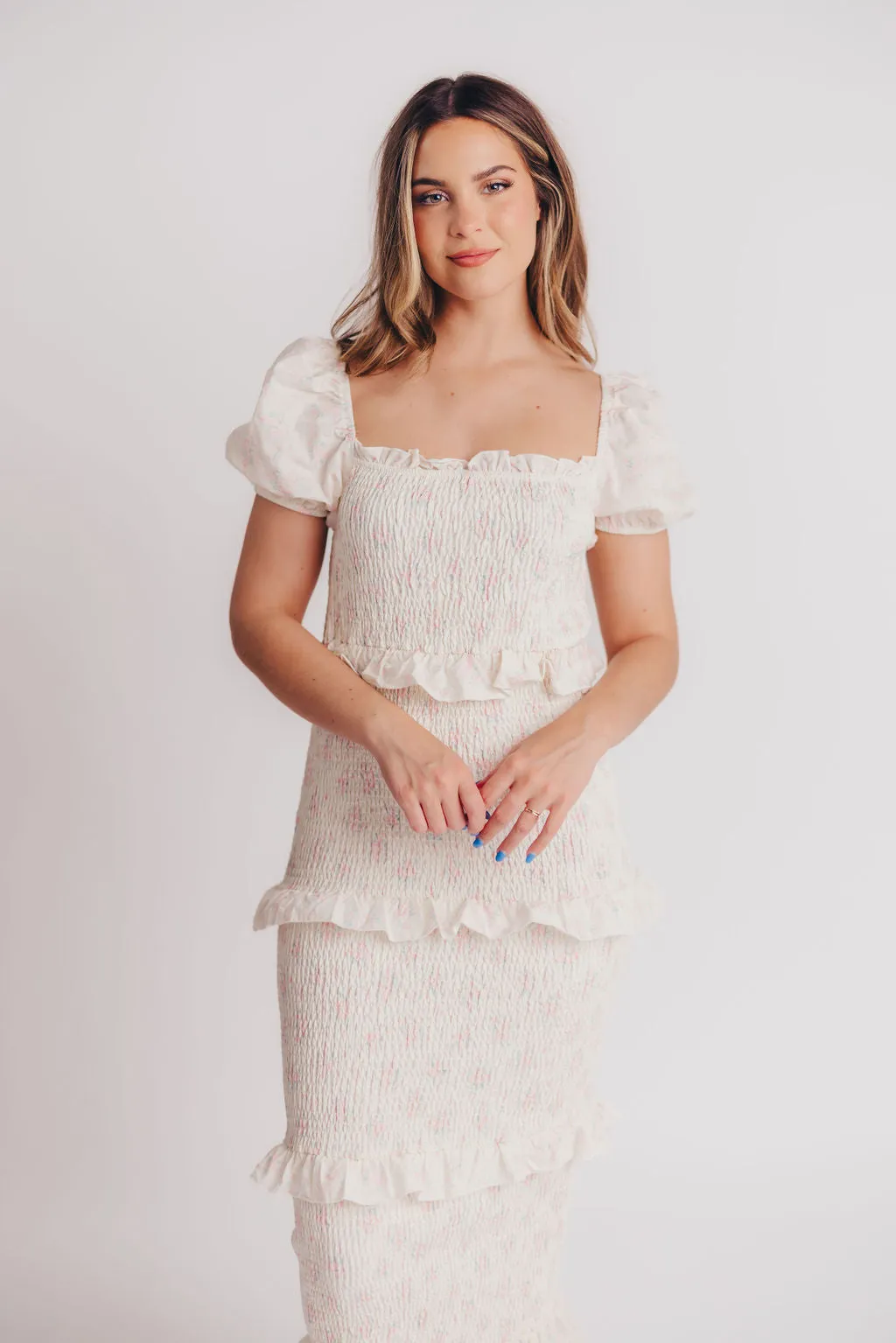 Ada Smocked Dress in Pink Floral - Bump Friendly & Inclusive Sizing (S-3XL) - Restocking End of April