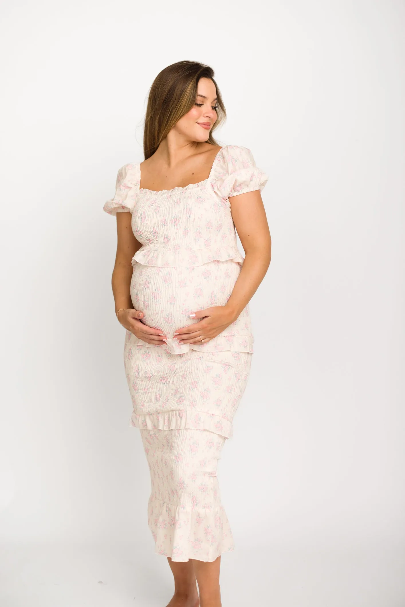 Ada Smocked Dress in Pink Floral - Bump Friendly & Inclusive Sizing (S-3XL) - Restocking End of April