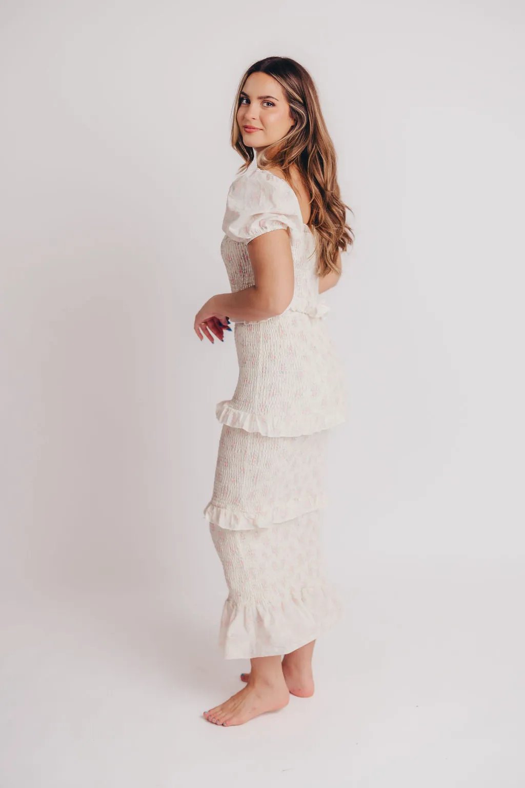 Ada Smocked Dress in Pink Floral - Bump Friendly & Inclusive Sizing (S-3XL) - Restocking End of April
