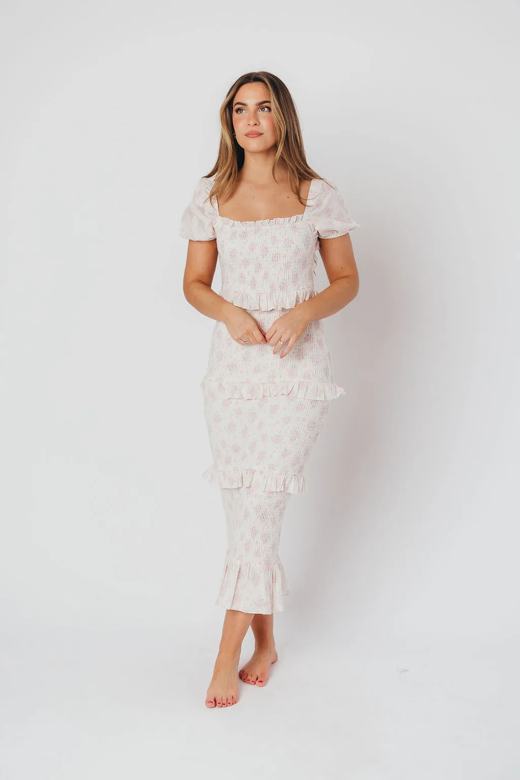 Ada Smocked Dress in Pink Floral - Bump Friendly & Inclusive Sizing (S-3XL) - Restocking End of April