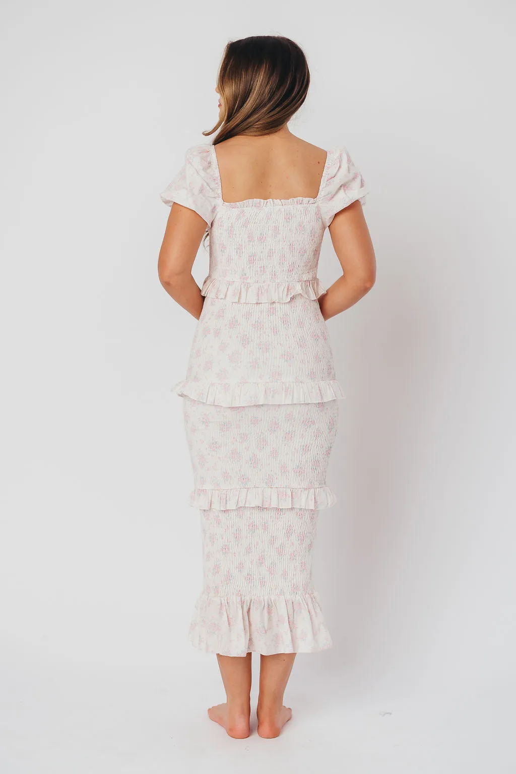Ada Smocked Dress in Pink Floral - Bump Friendly & Inclusive Sizing (S-3XL) - Restocking End of April