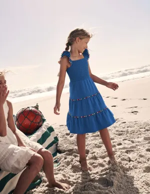 Addison Twirly Pom Dress-Bright Blue