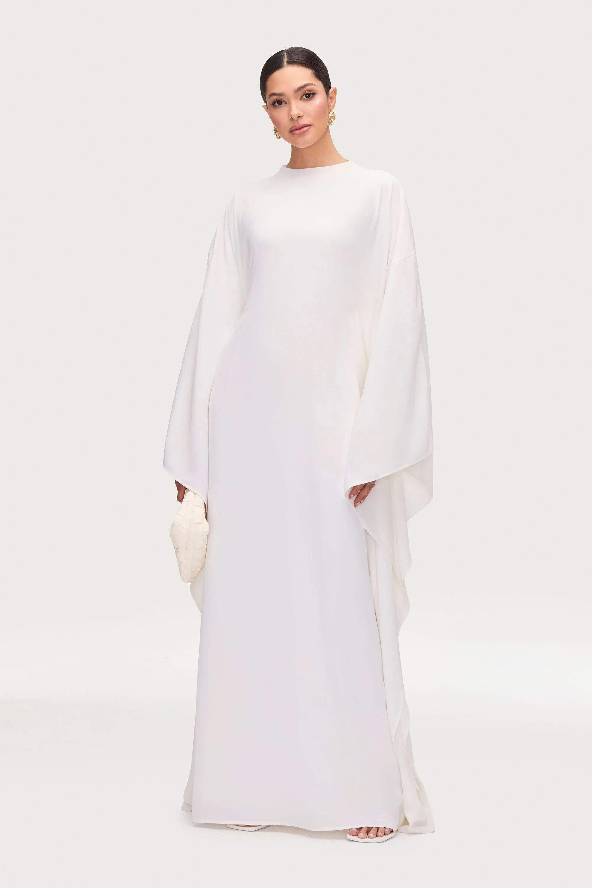 Amira Butterfly Inner Tie Abaya Dress - White