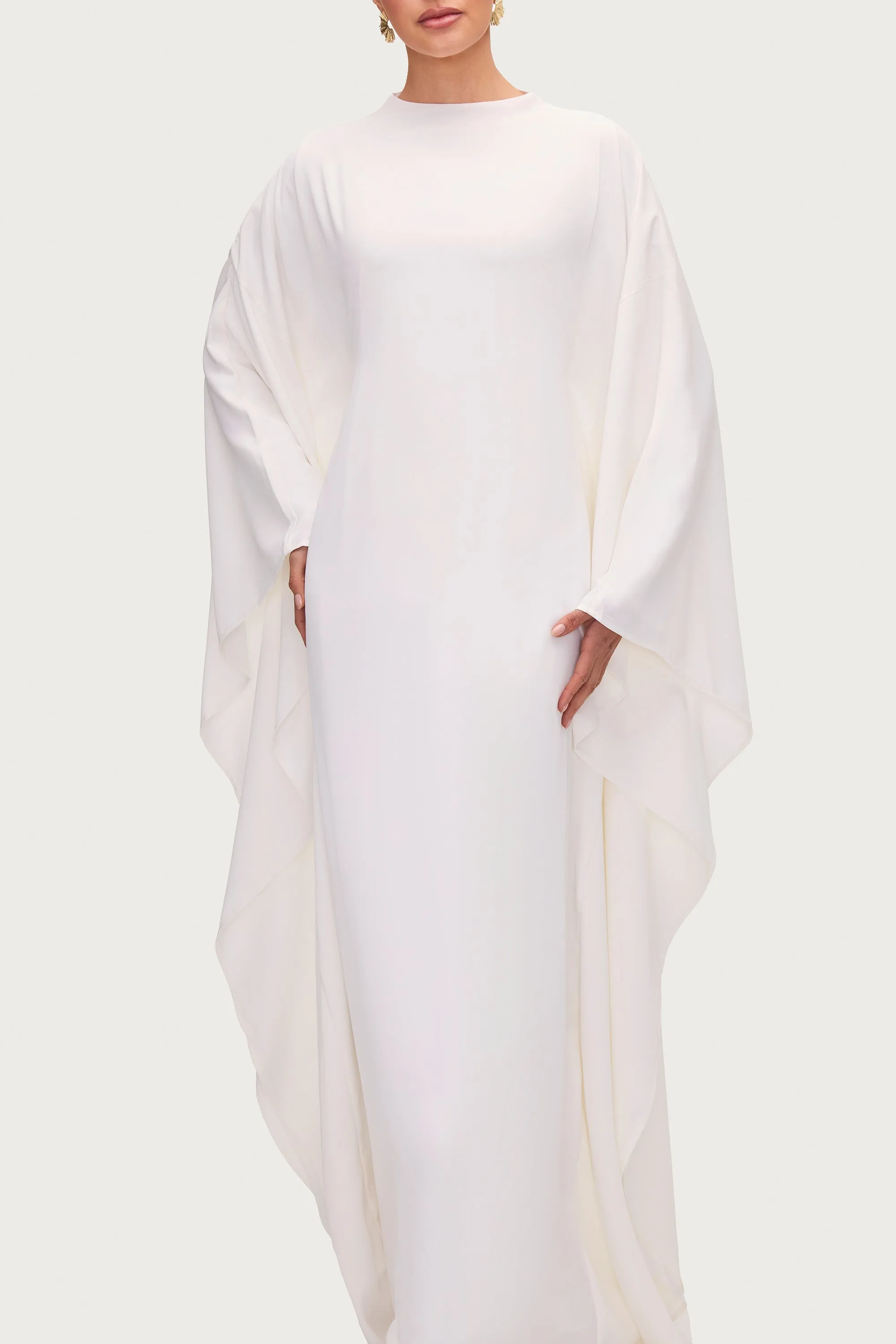 Amira Butterfly Inner Tie Abaya Dress - White