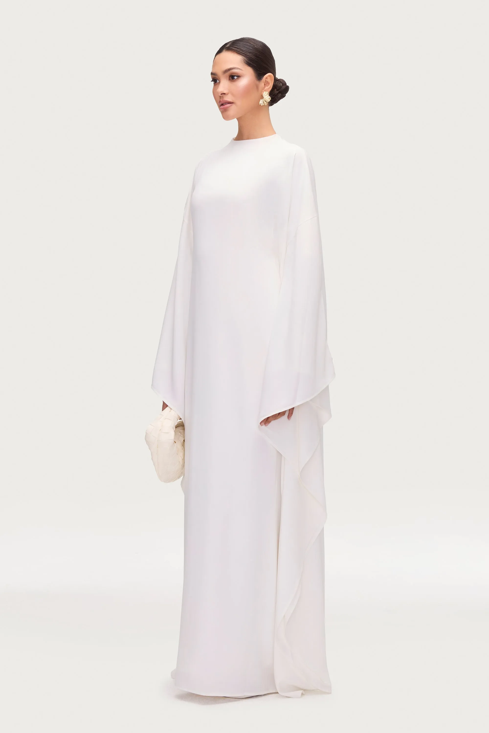Amira Butterfly Inner Tie Abaya Dress - White