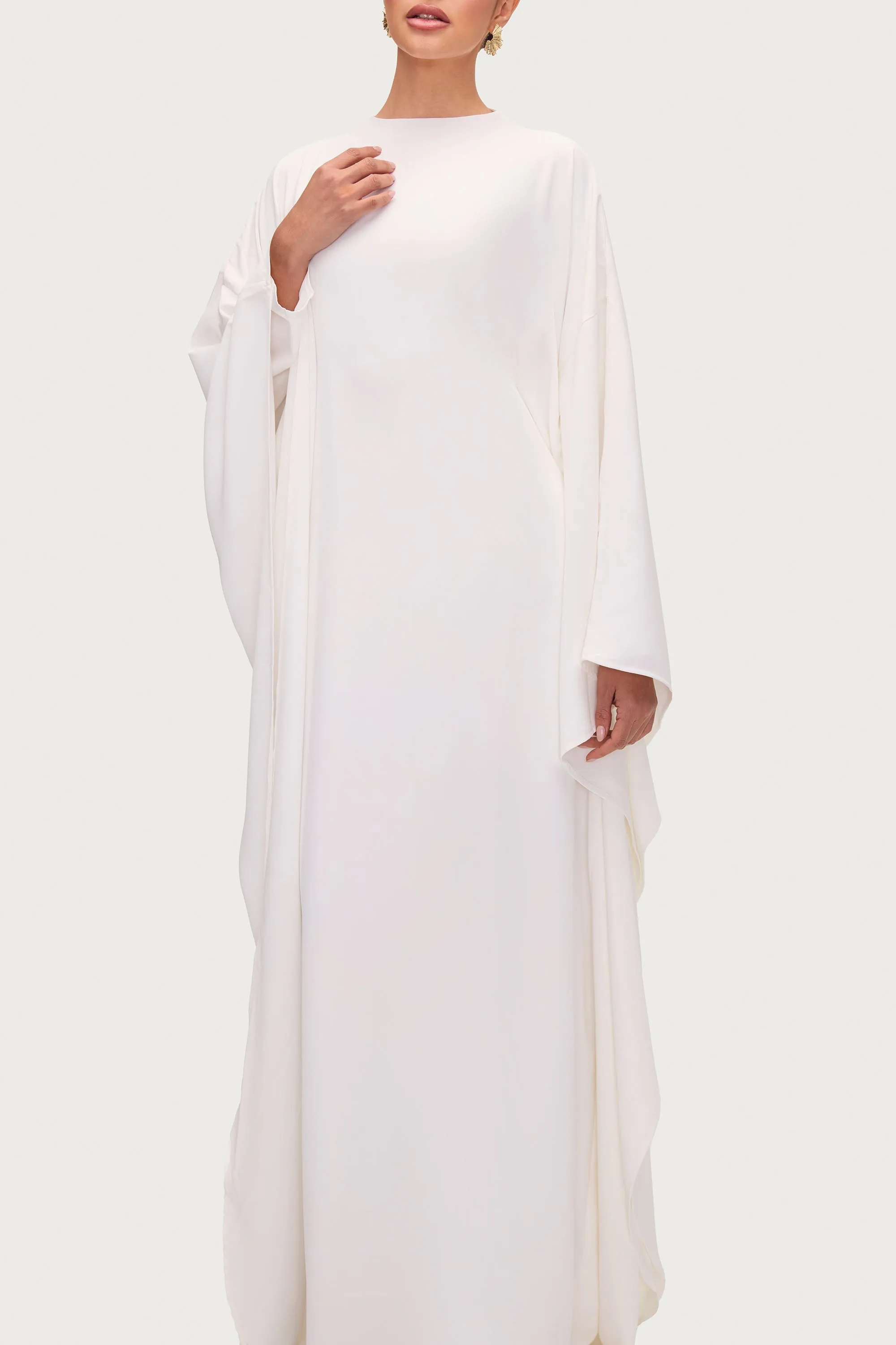 Amira Butterfly Inner Tie Abaya Dress - White