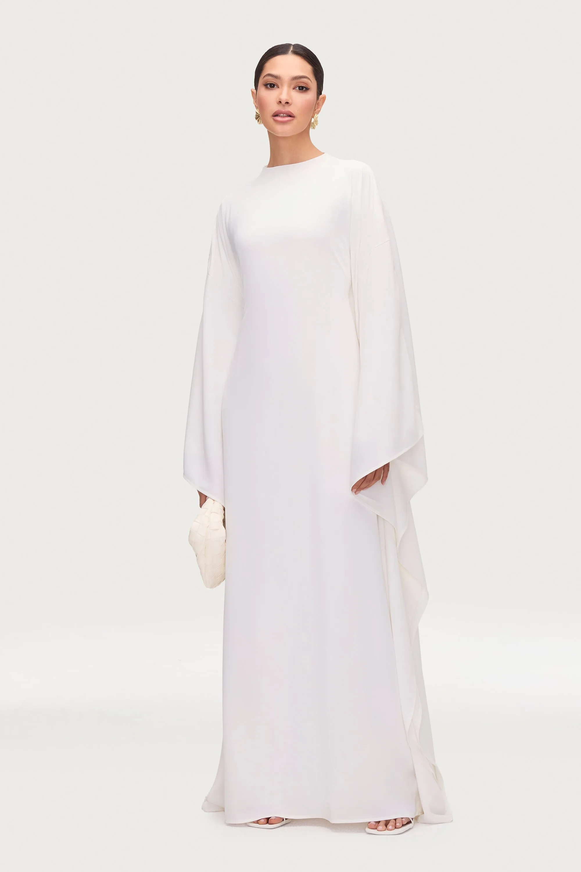 Amira Butterfly Inner Tie Abaya Dress - White