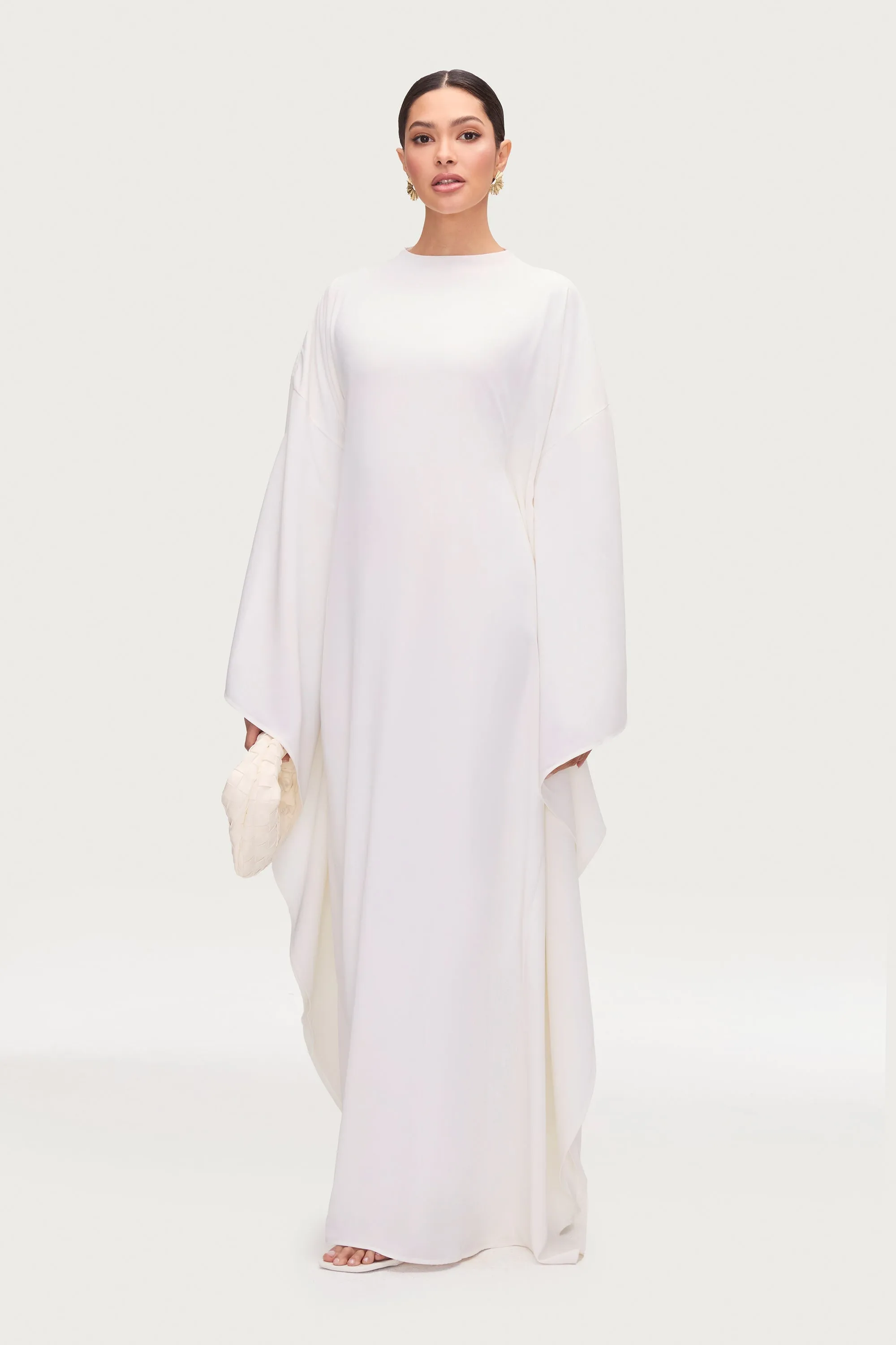 Amira Butterfly Inner Tie Abaya Dress - White