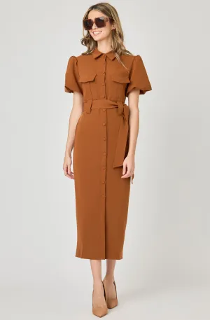 Belted Button-Front Dress