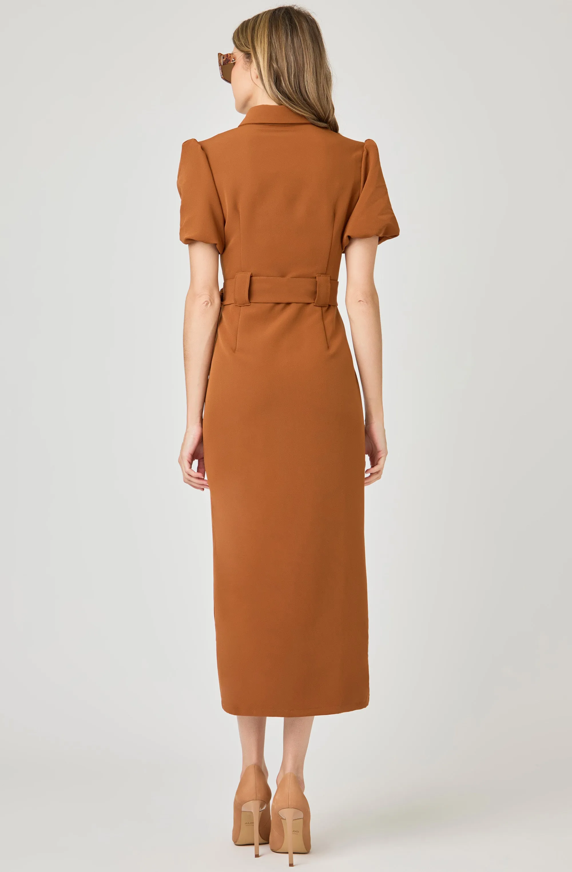 Belted Button-Front Dress