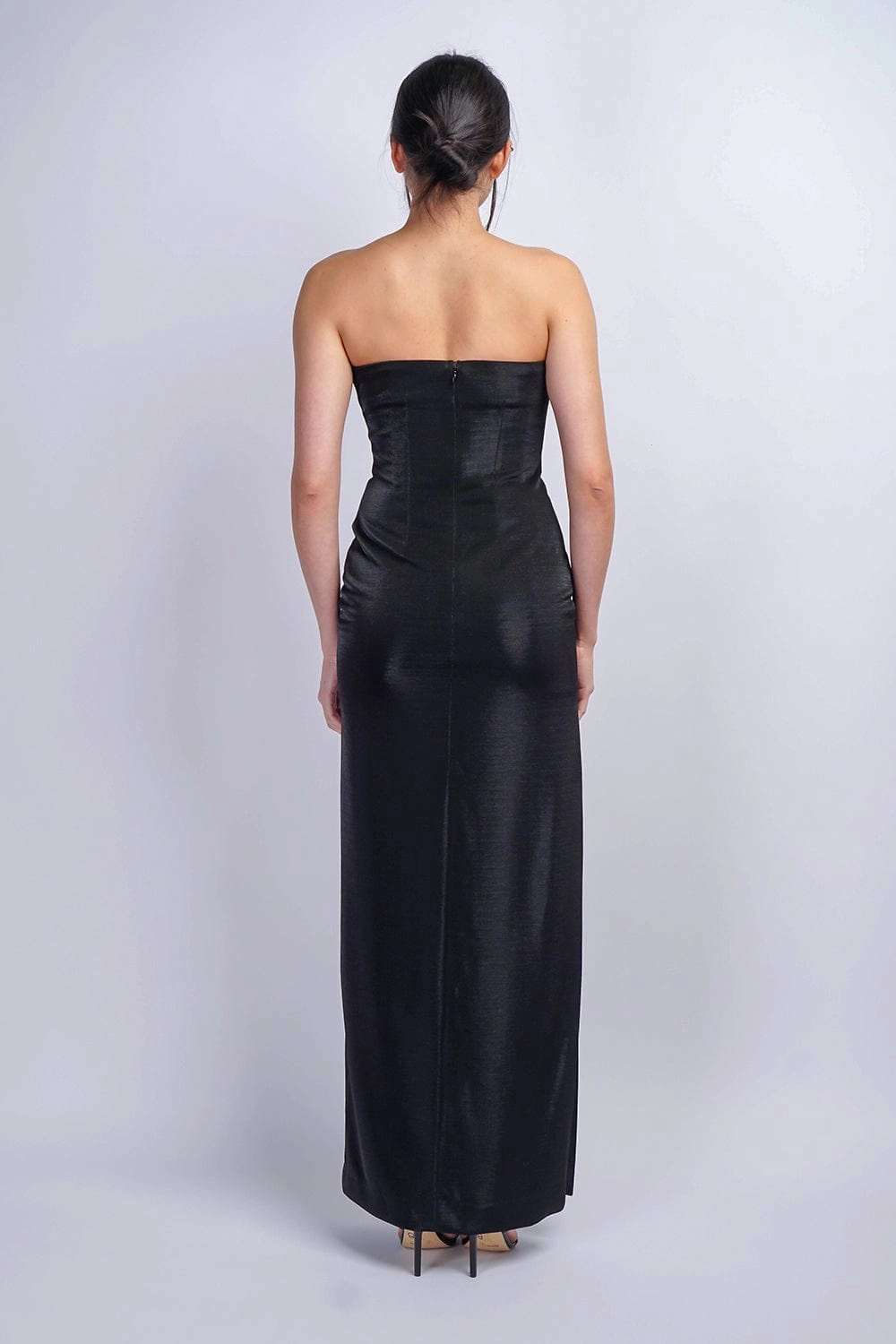 Black Luxe Sheen Strapless Gown