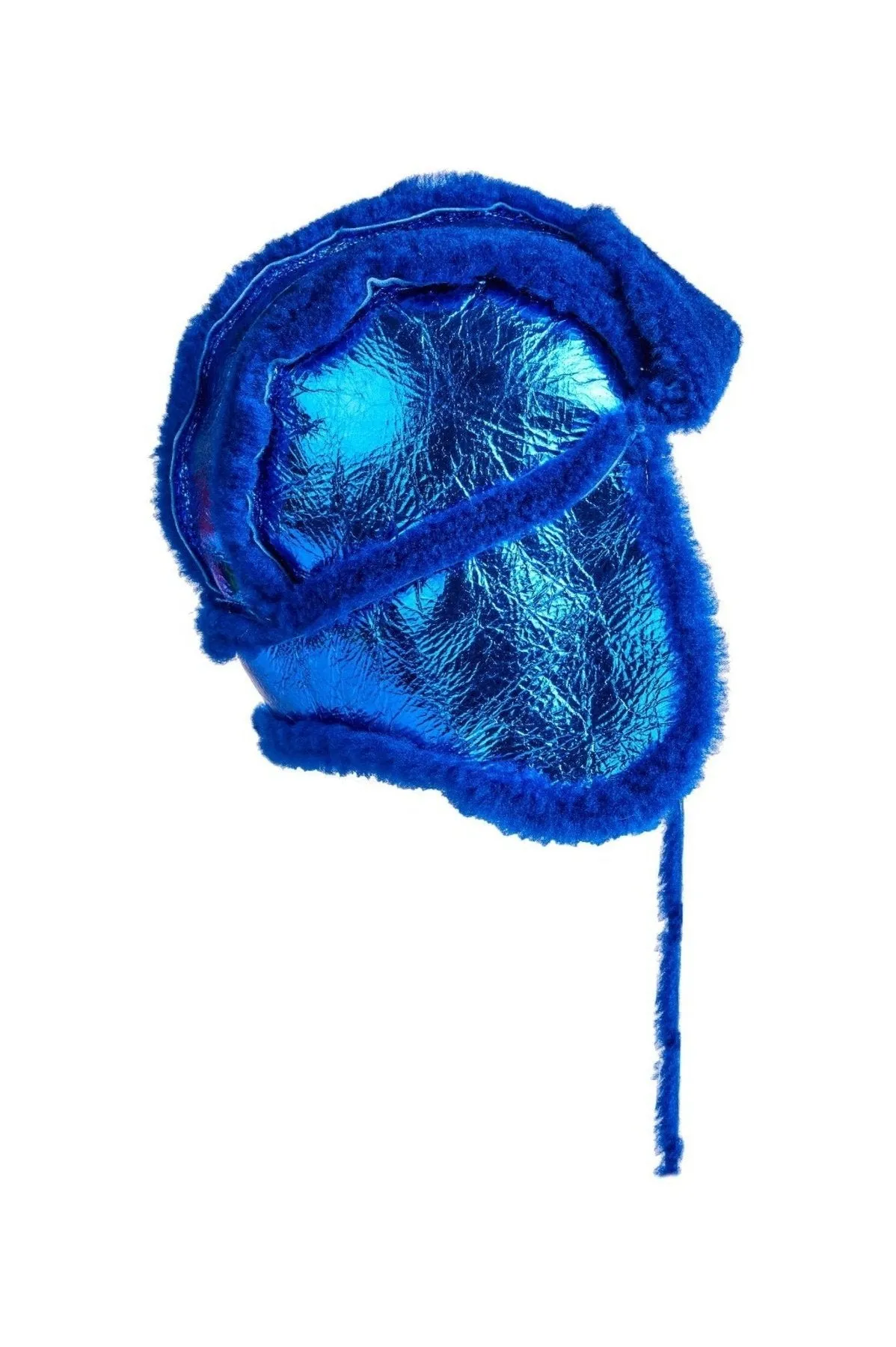 BLUE SHINY LEATHER EAR COVER HAT