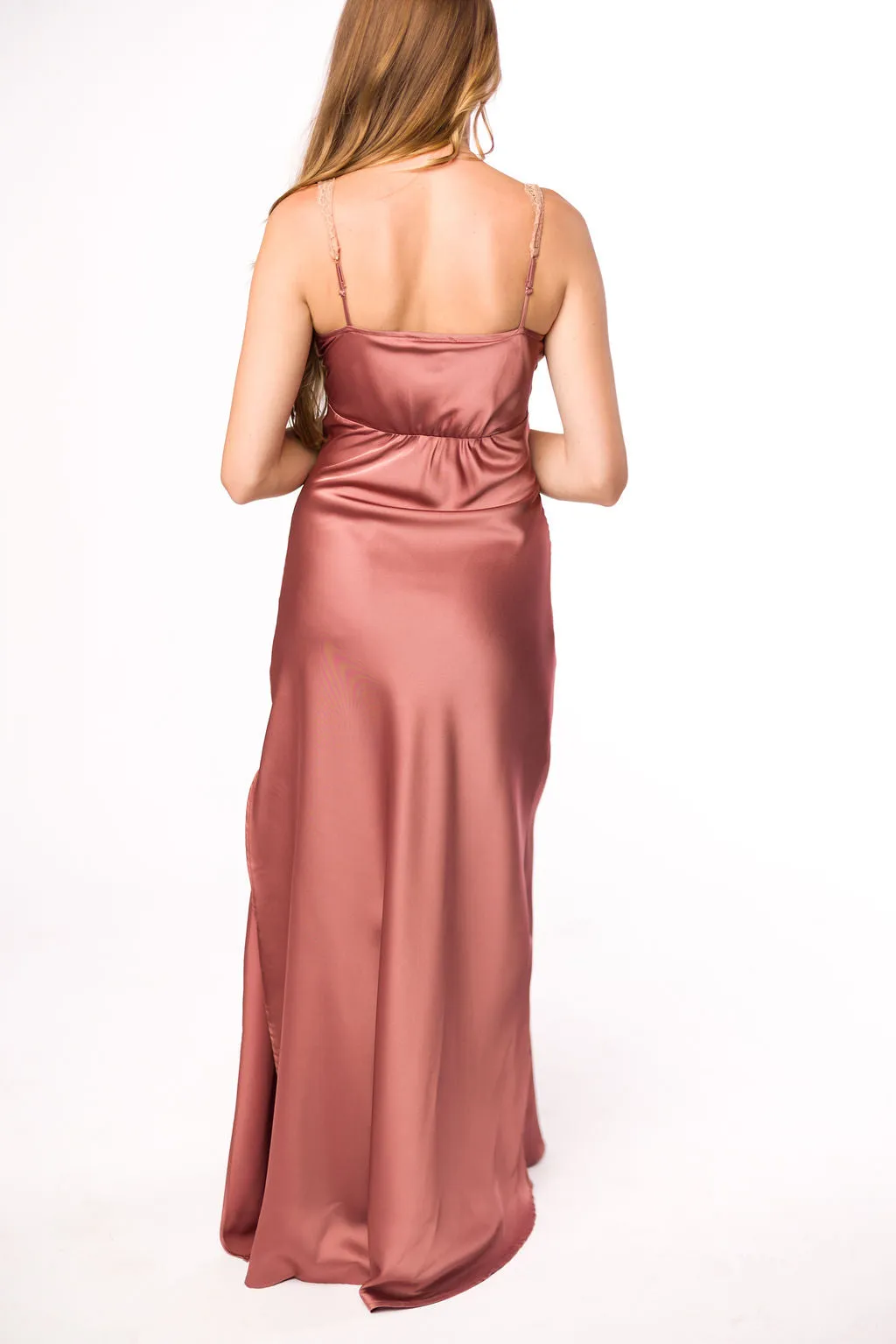 Christina Lace & Satin Contrast Maxi Dress in Blushed Cashmere