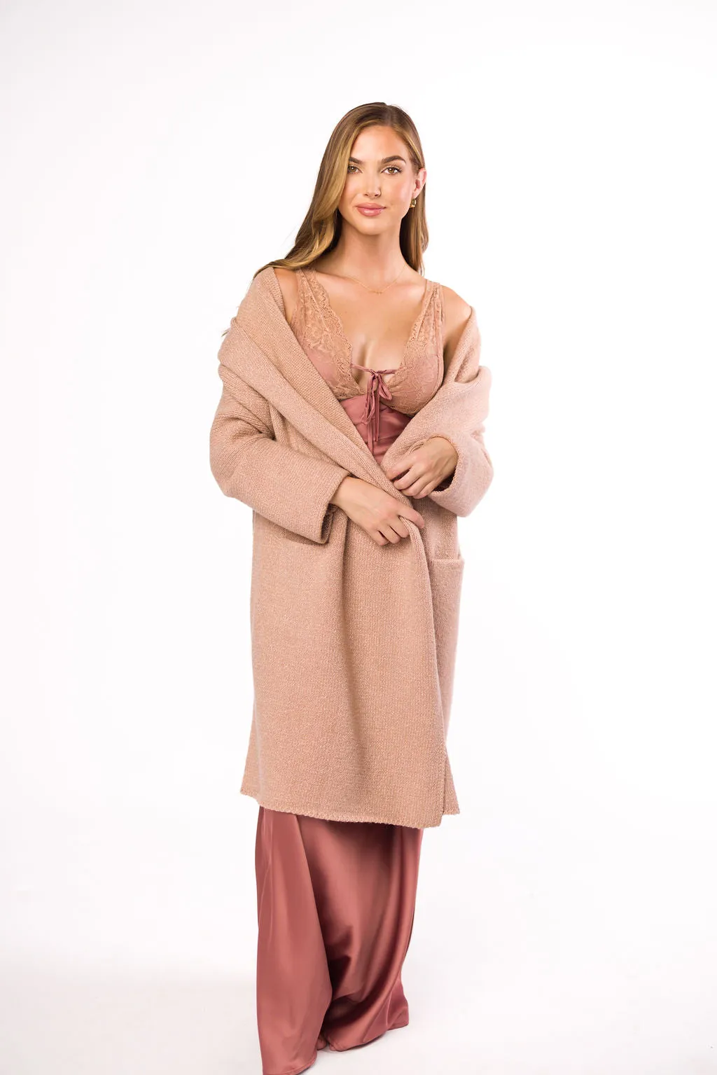 Christina Lace & Satin Contrast Maxi Dress in Blushed Cashmere