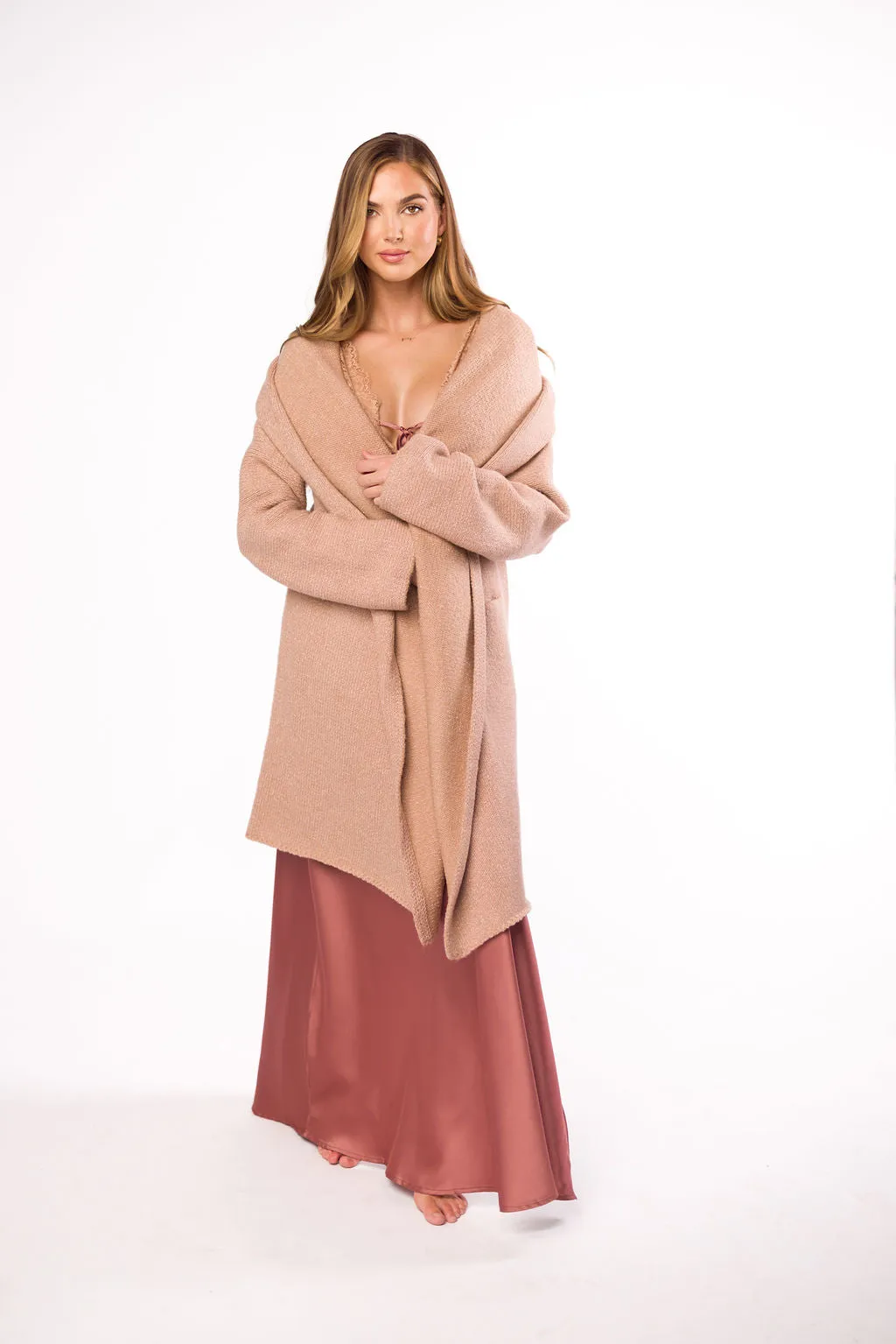 Christina Lace & Satin Contrast Maxi Dress in Blushed Cashmere