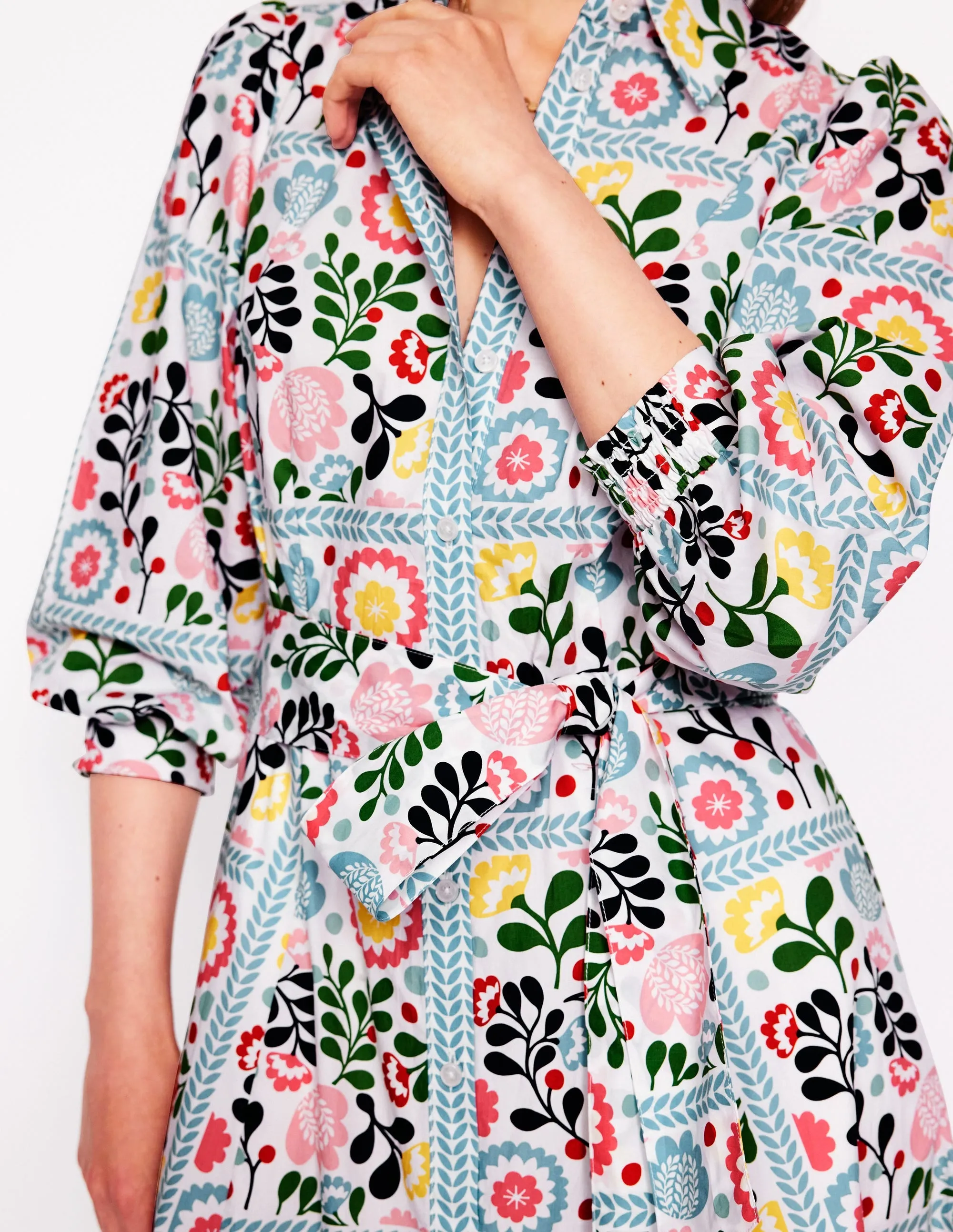 Clara Cotton Shirt Dress-Multi. Walled Garden