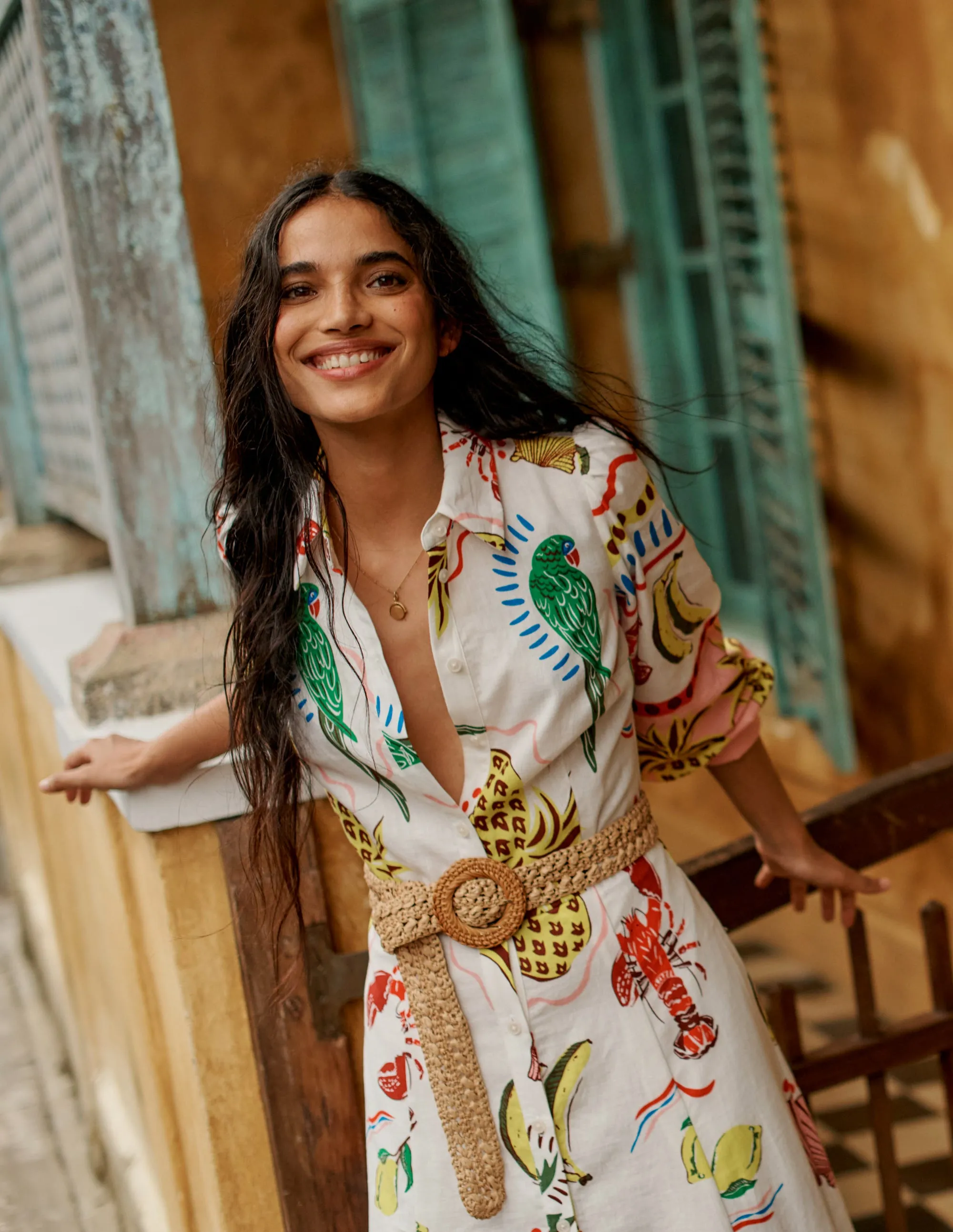 Clara Linen Blend Shirt Dress-Multi. Tropical Bonanza