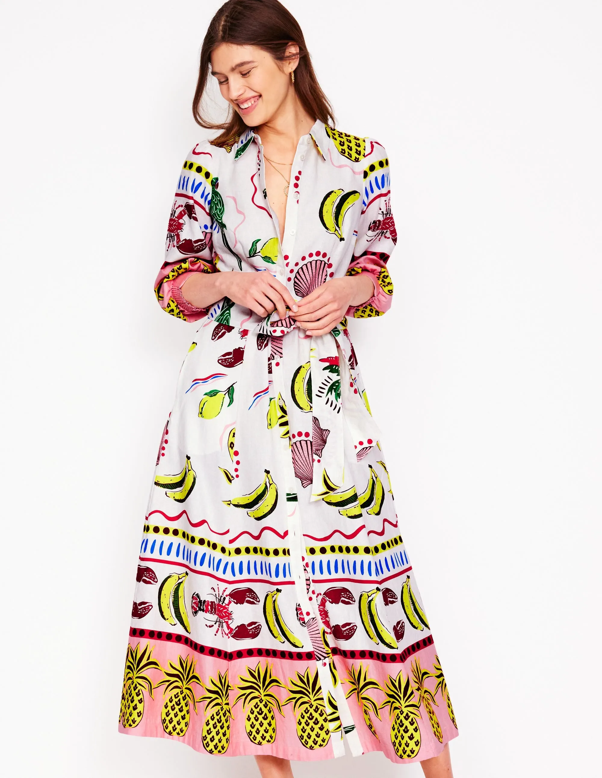 Clara Linen Blend Shirt Dress-Multi. Tropical Bonanza