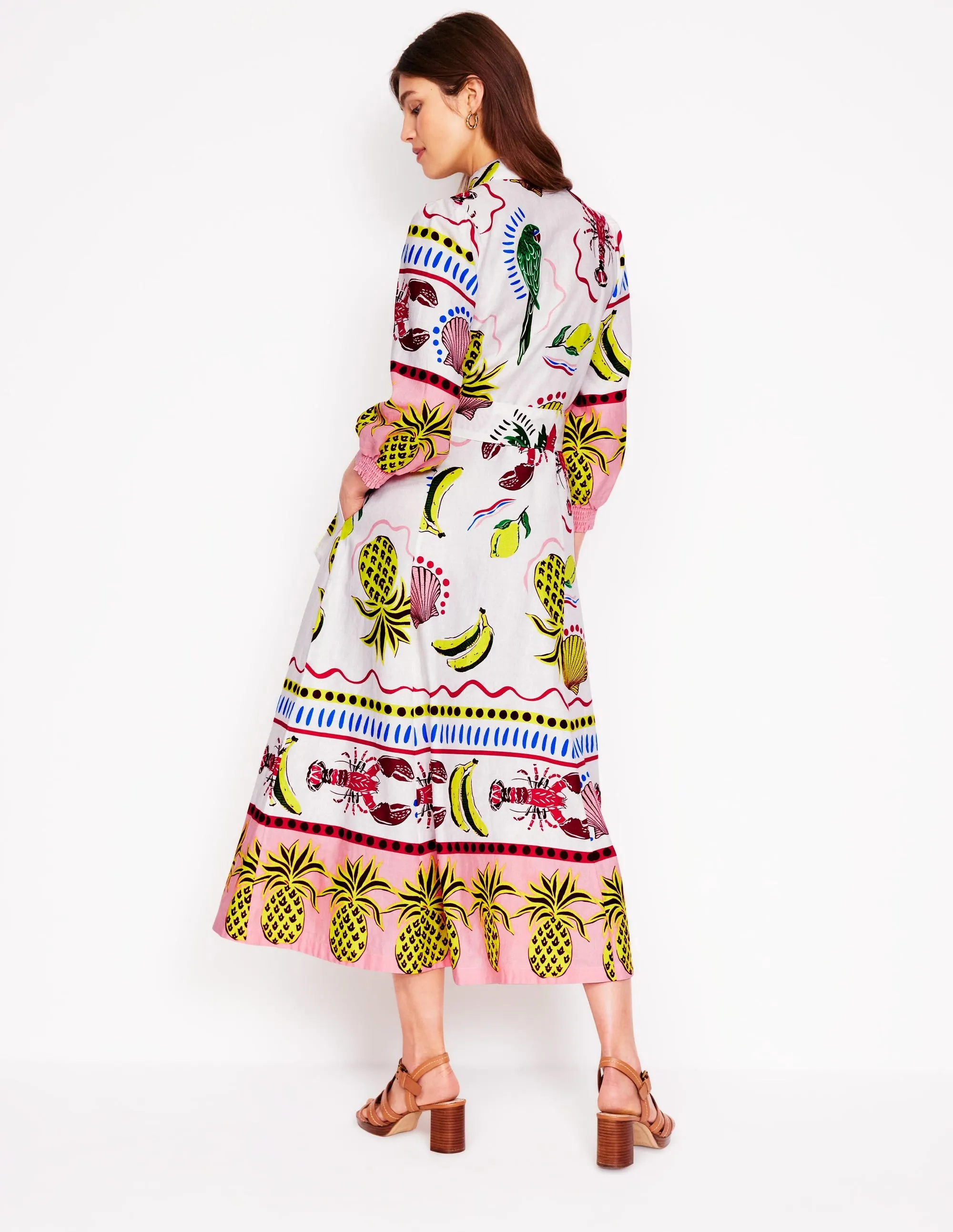 Clara Linen Blend Shirt Dress-Multi. Tropical Bonanza