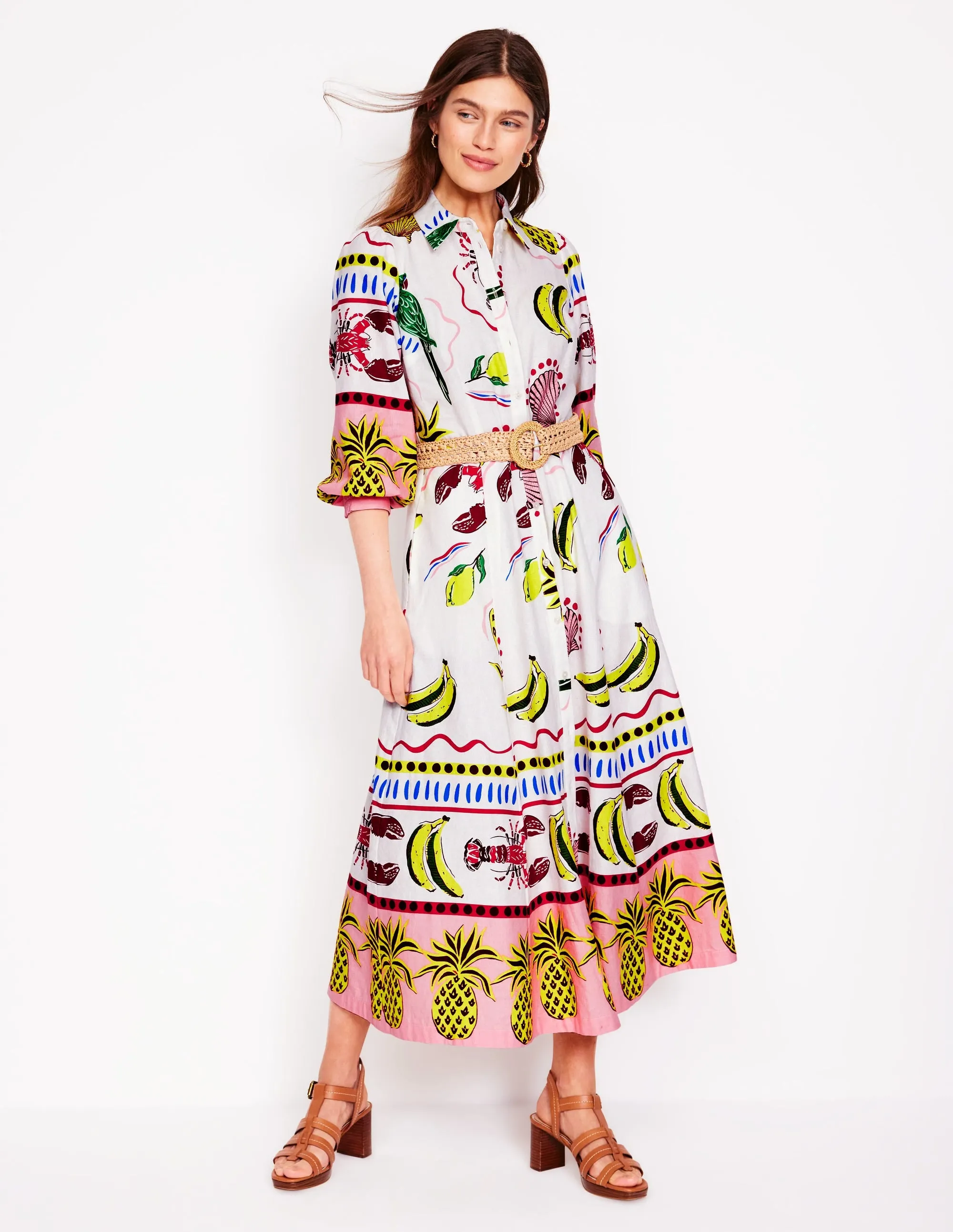 Clara Linen Blend Shirt Dress-Multi. Tropical Bonanza