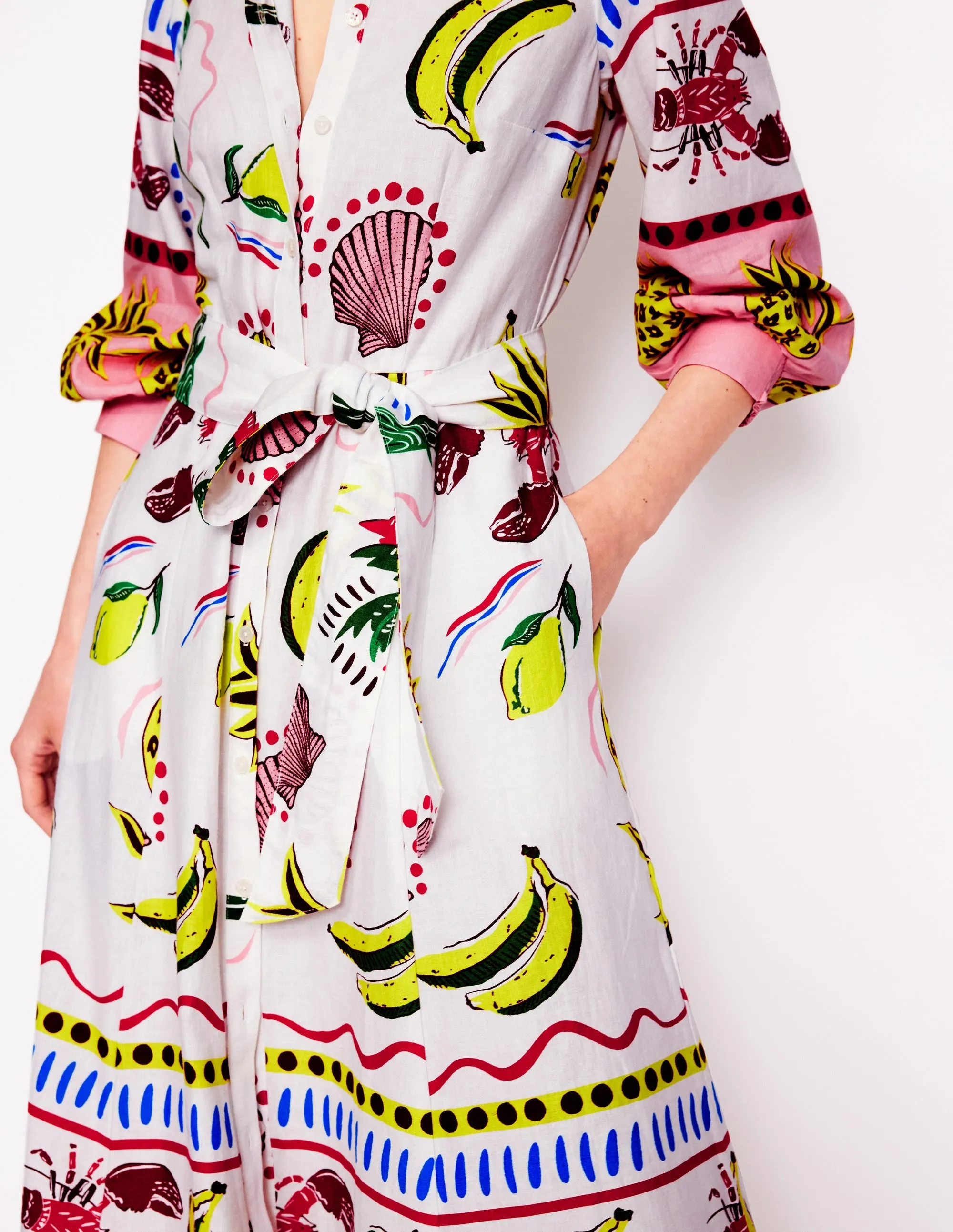 Clara Linen Blend Shirt Dress-Multi. Tropical Bonanza
