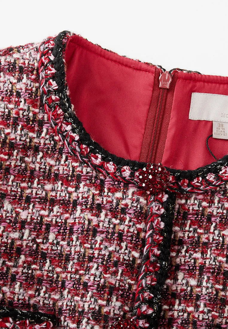 Contrasting-trim Checked Tweed Dress
