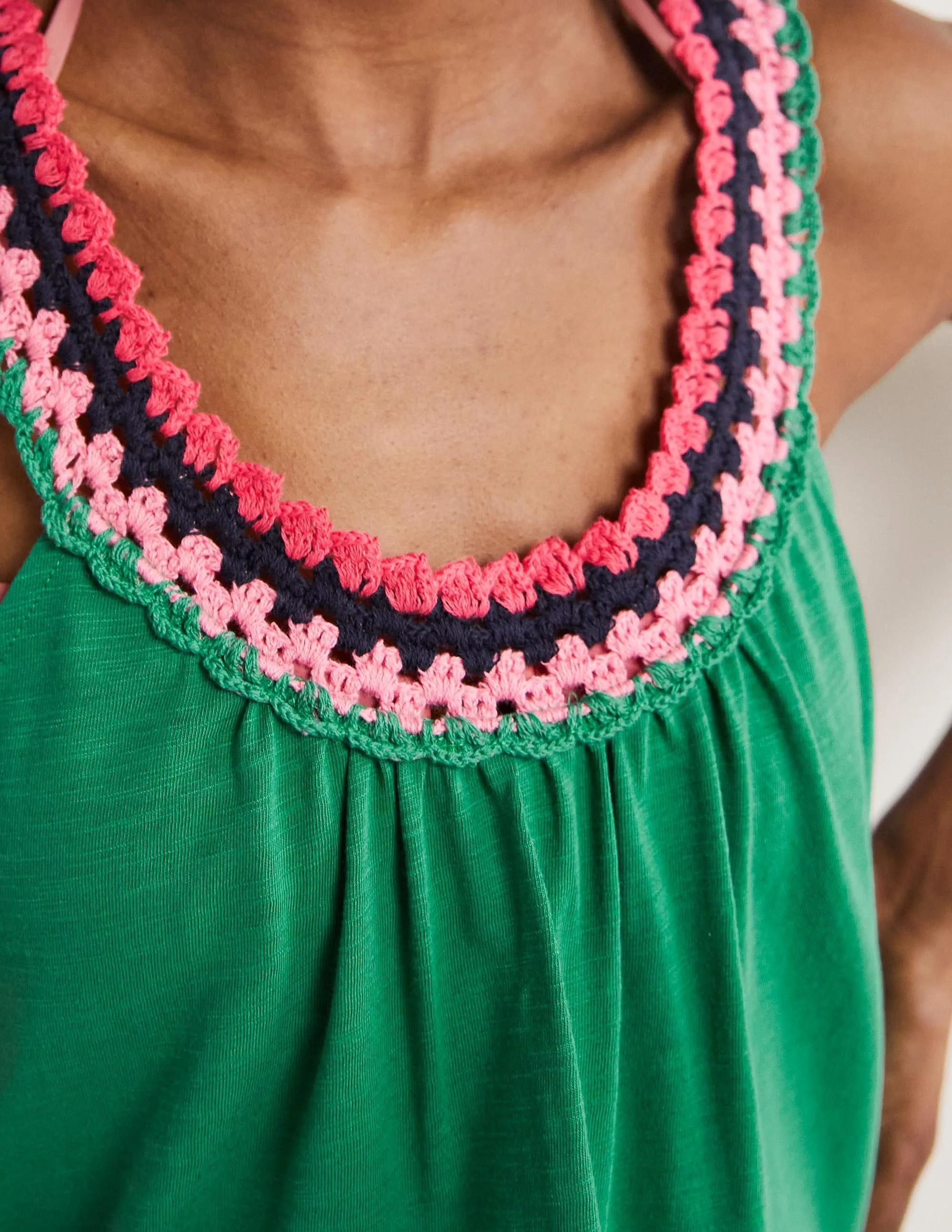Crochet Detail Jersey Dress-Shady Glade
