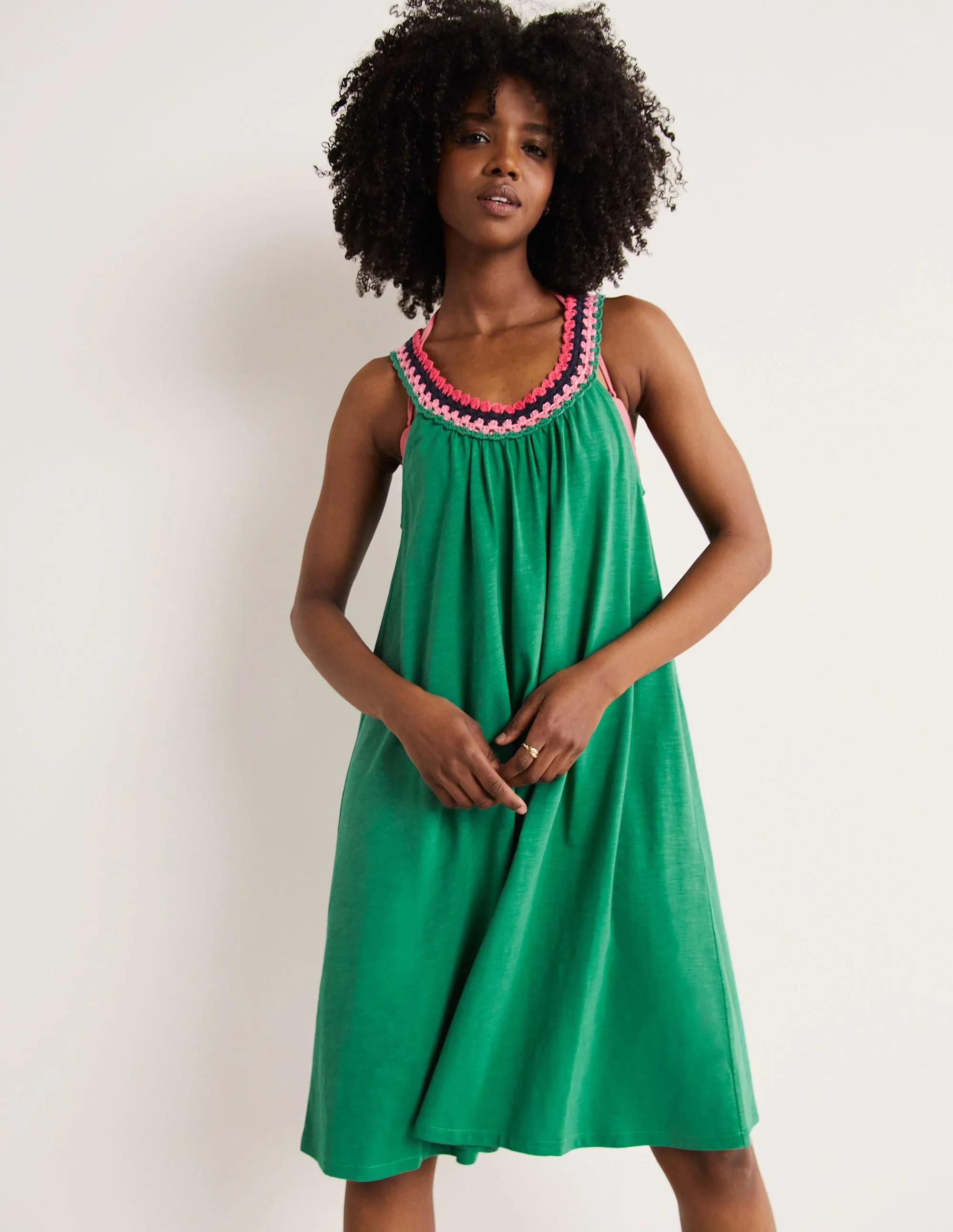 Crochet Detail Jersey Dress-Shady Glade