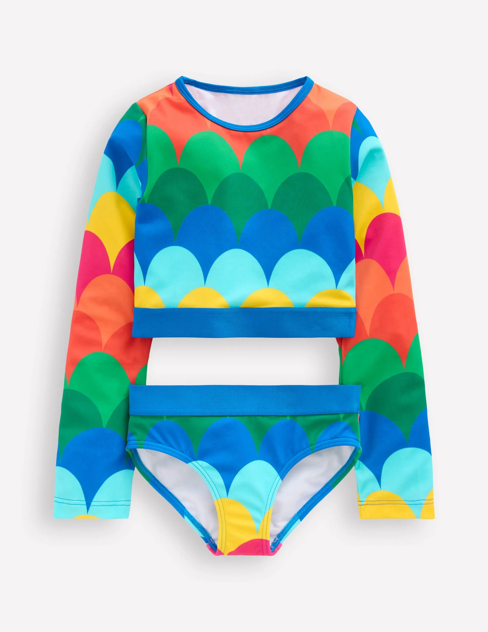 Cropped Rash Vest Set-Multi Scallop Stripe