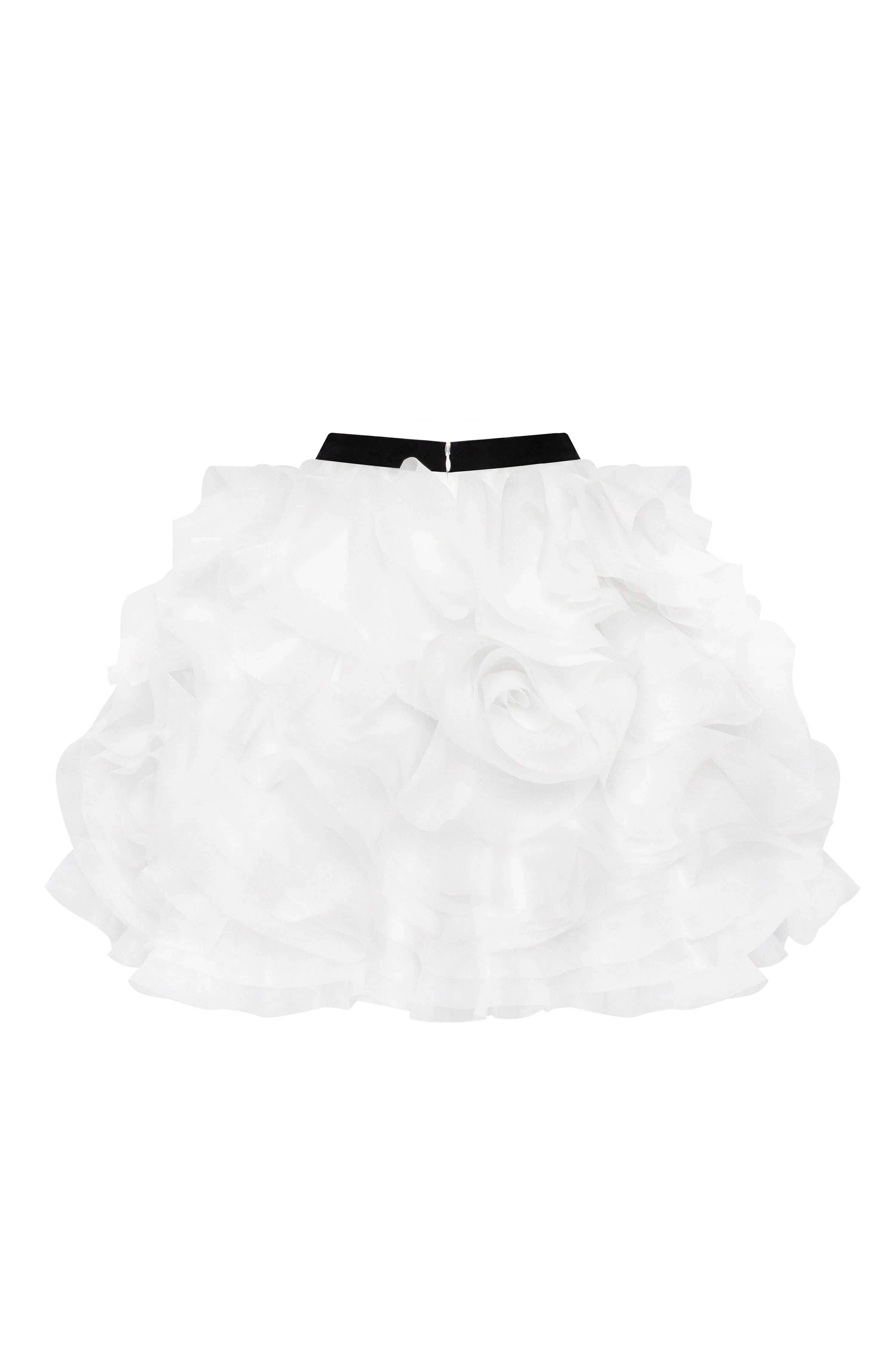 Danceable mini skirt with ruched flower appliques in white, Midnight Walk