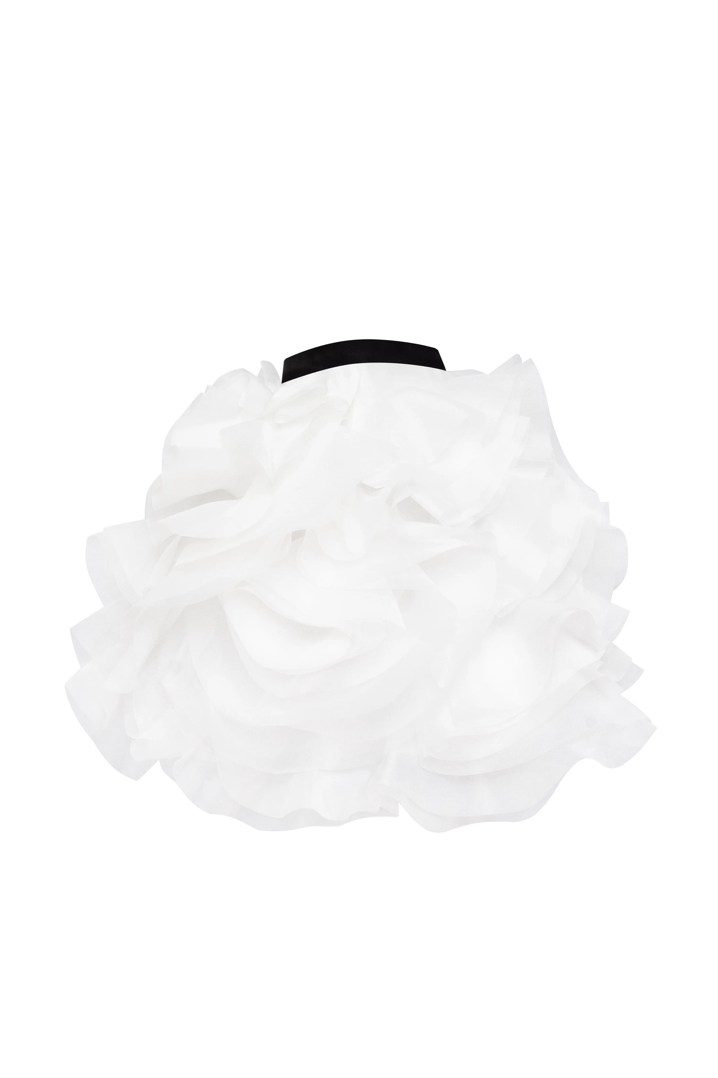 Danceable mini skirt with ruched flower appliques in white, Midnight Walk