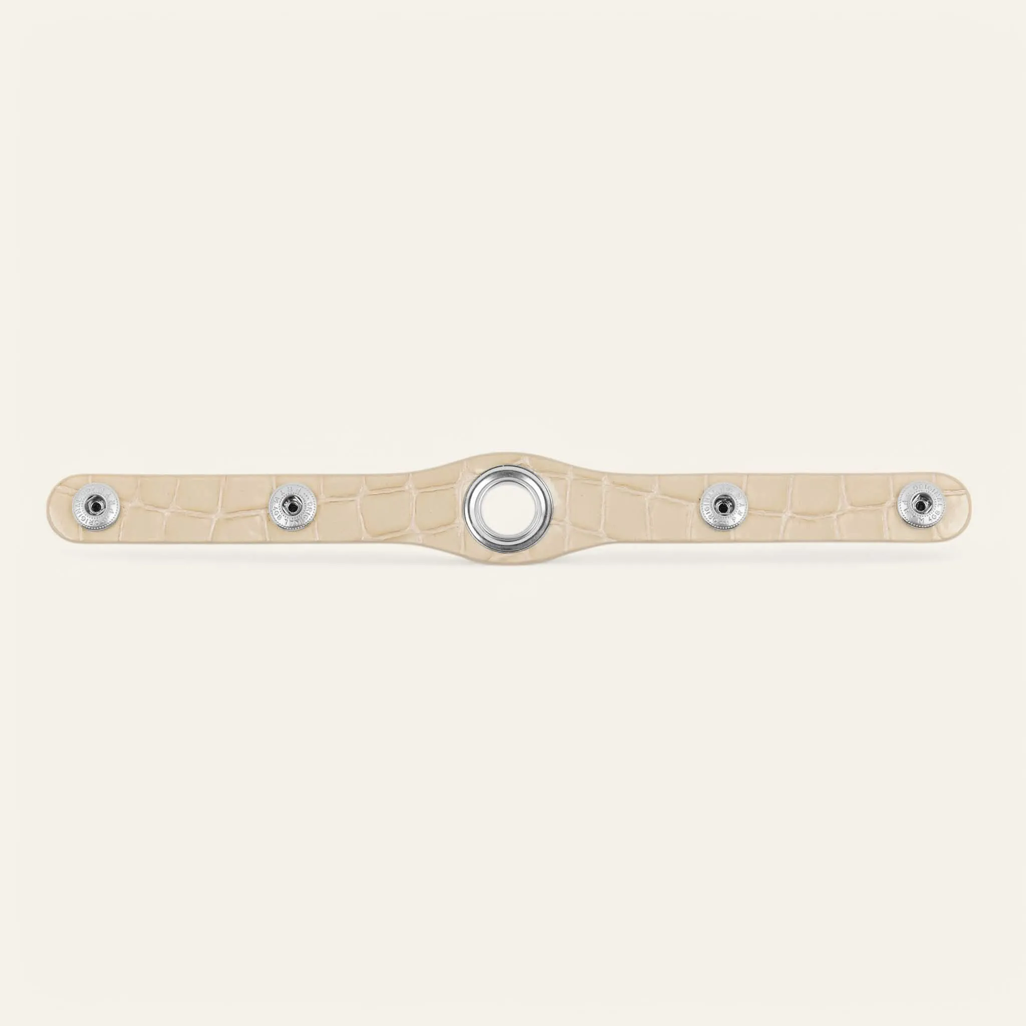 Deco Popper | Cream Patent Croc with Silver hardware