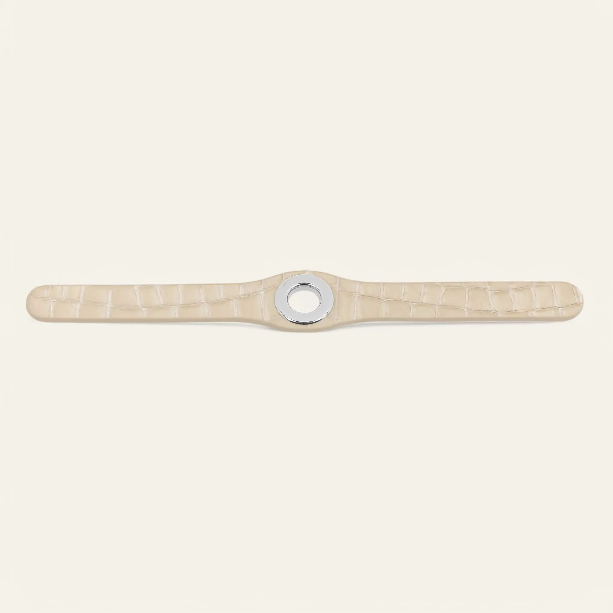 Deco Popper | Cream Patent Croc with Silver hardware